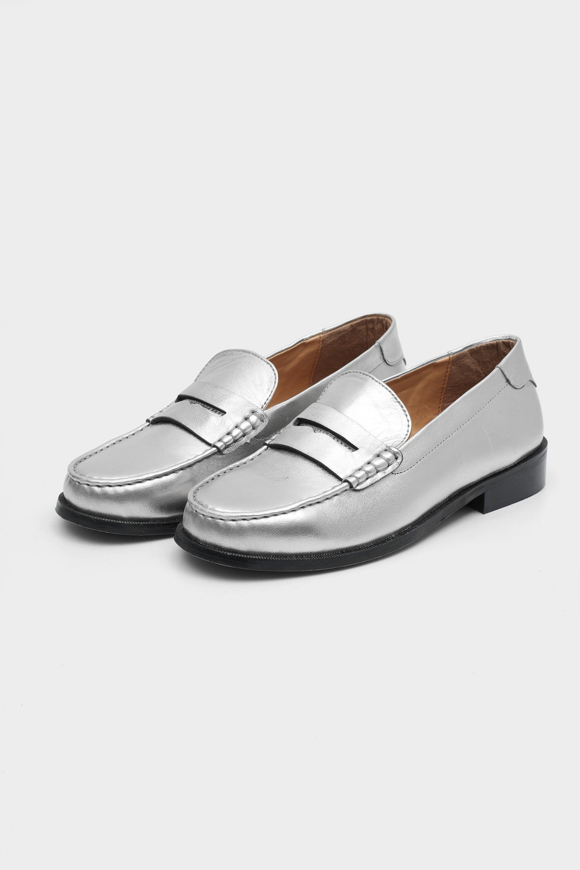 Classic Penny Cut Loafers in Crushed Silver