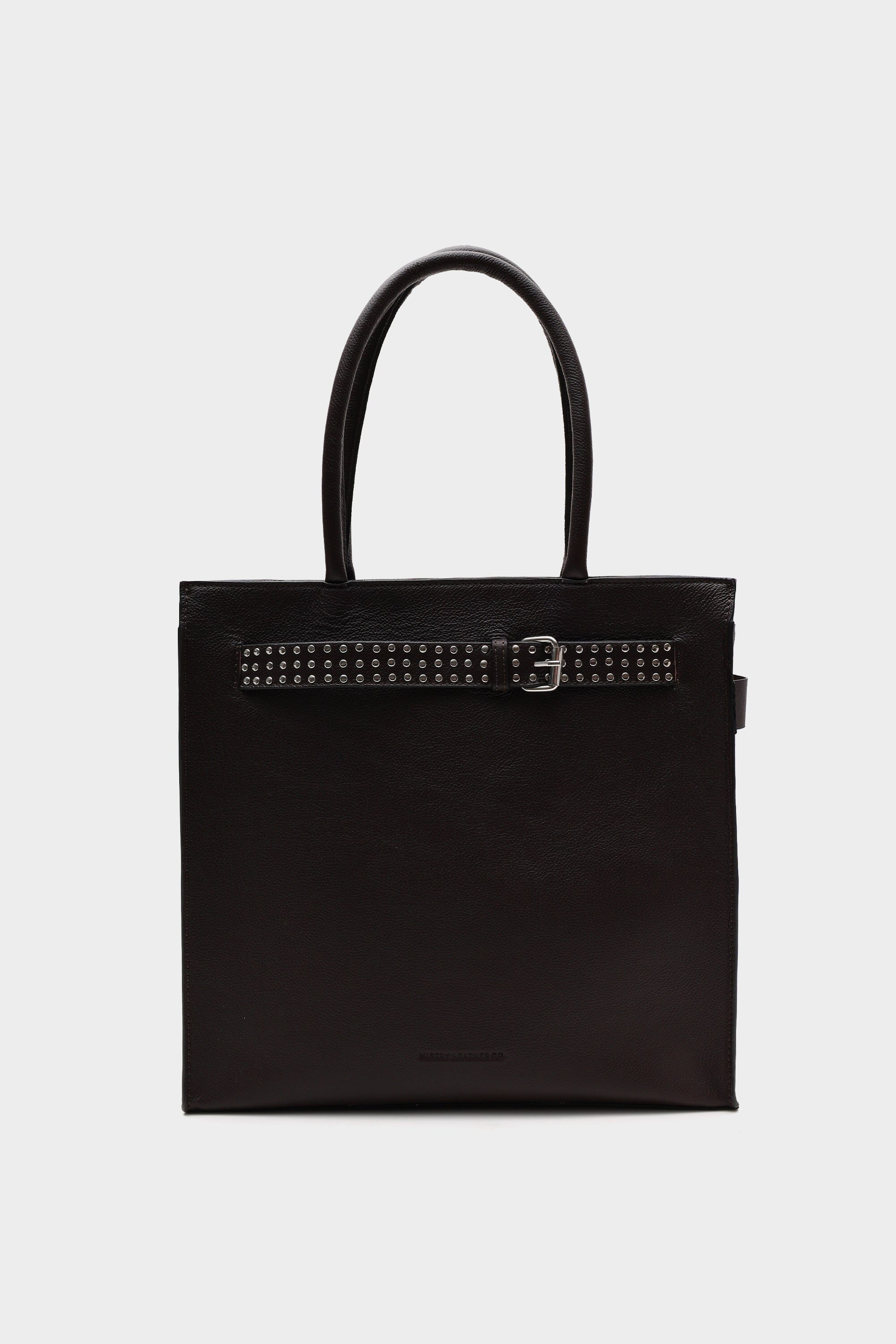 Box Tote in Pebbled Brown with Buckled Details