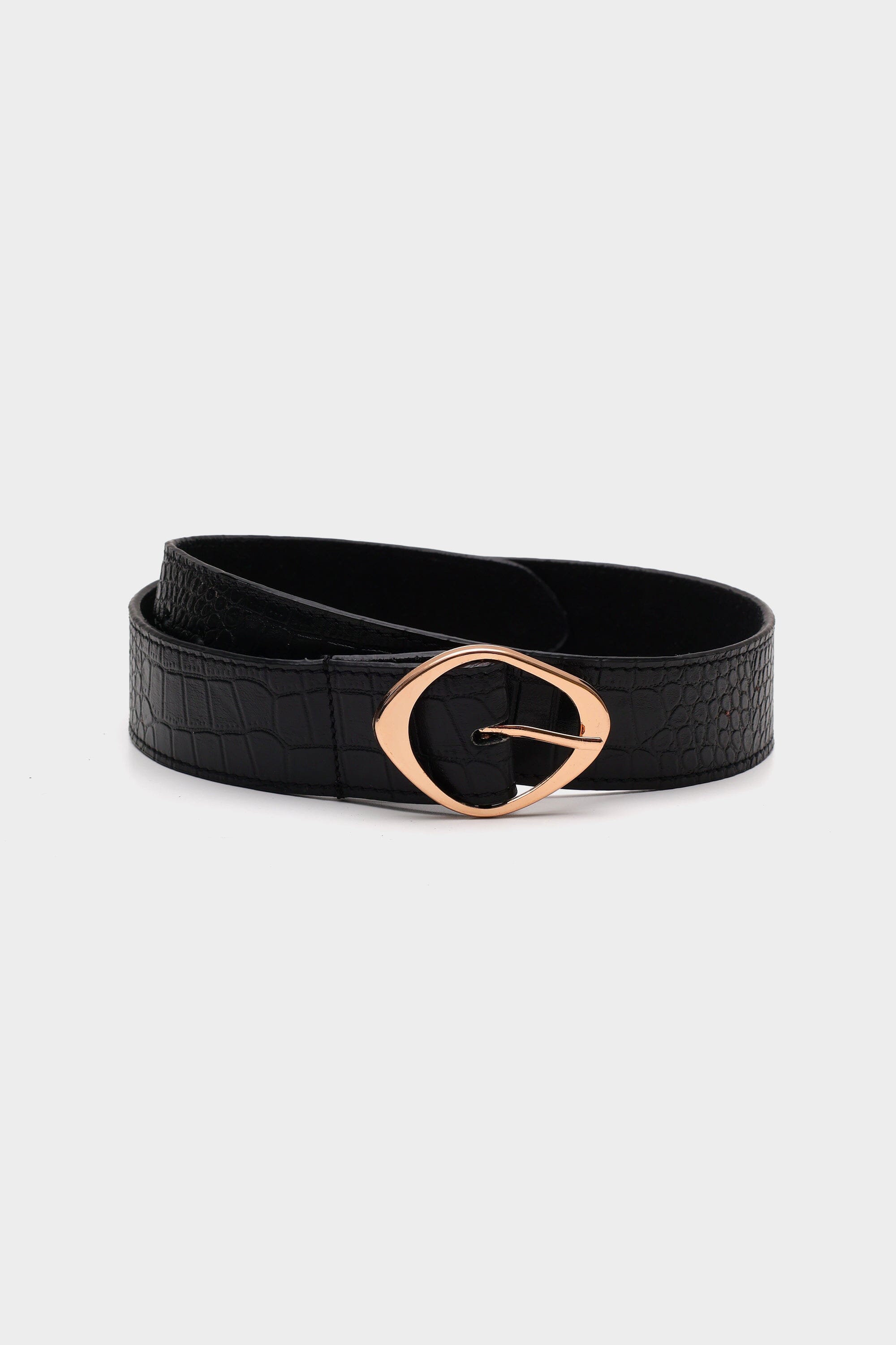 Croc Embossed Black Belt with Rose Gold Buckle