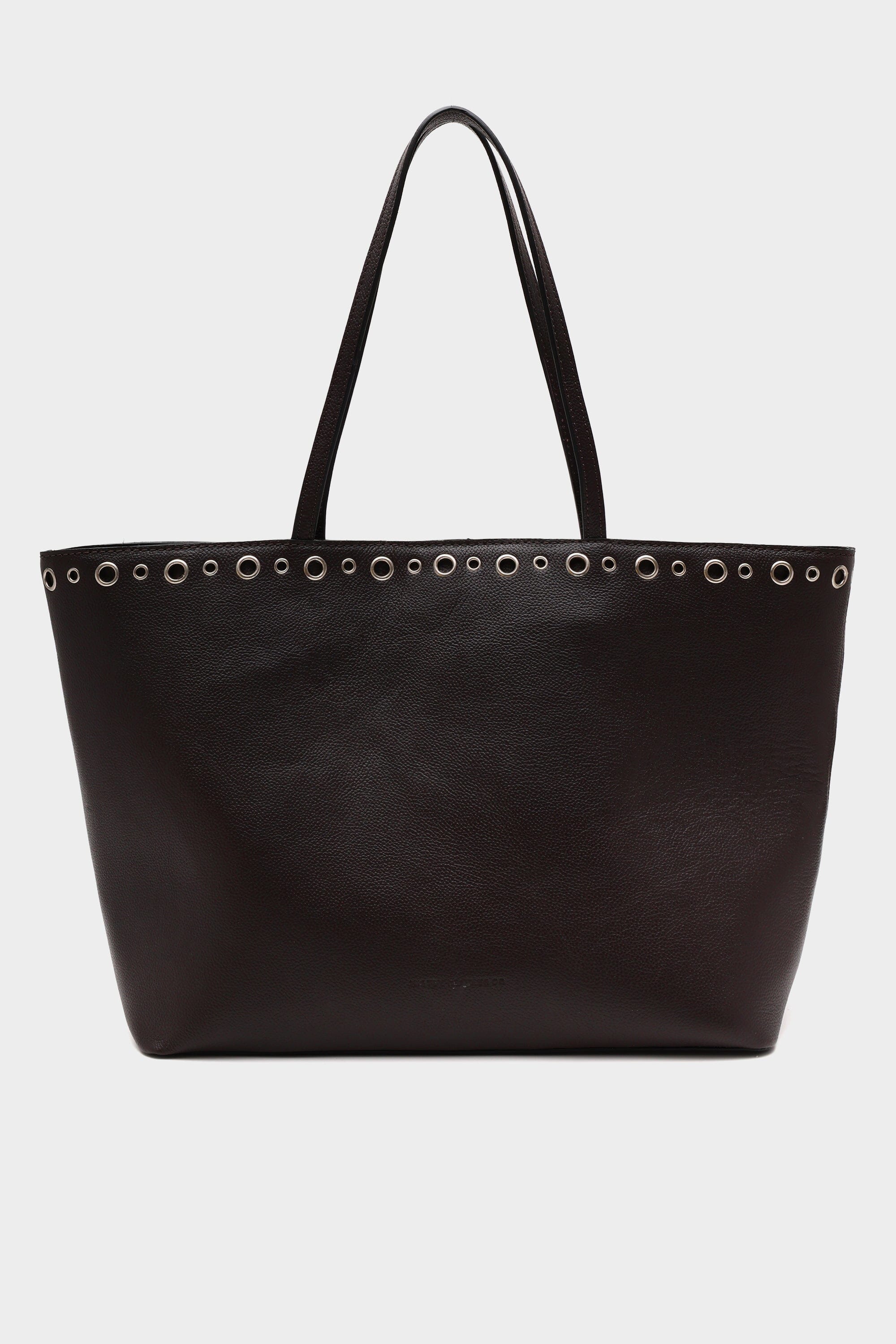 Basic Tote in Pebbled Brown with Eyelet Details