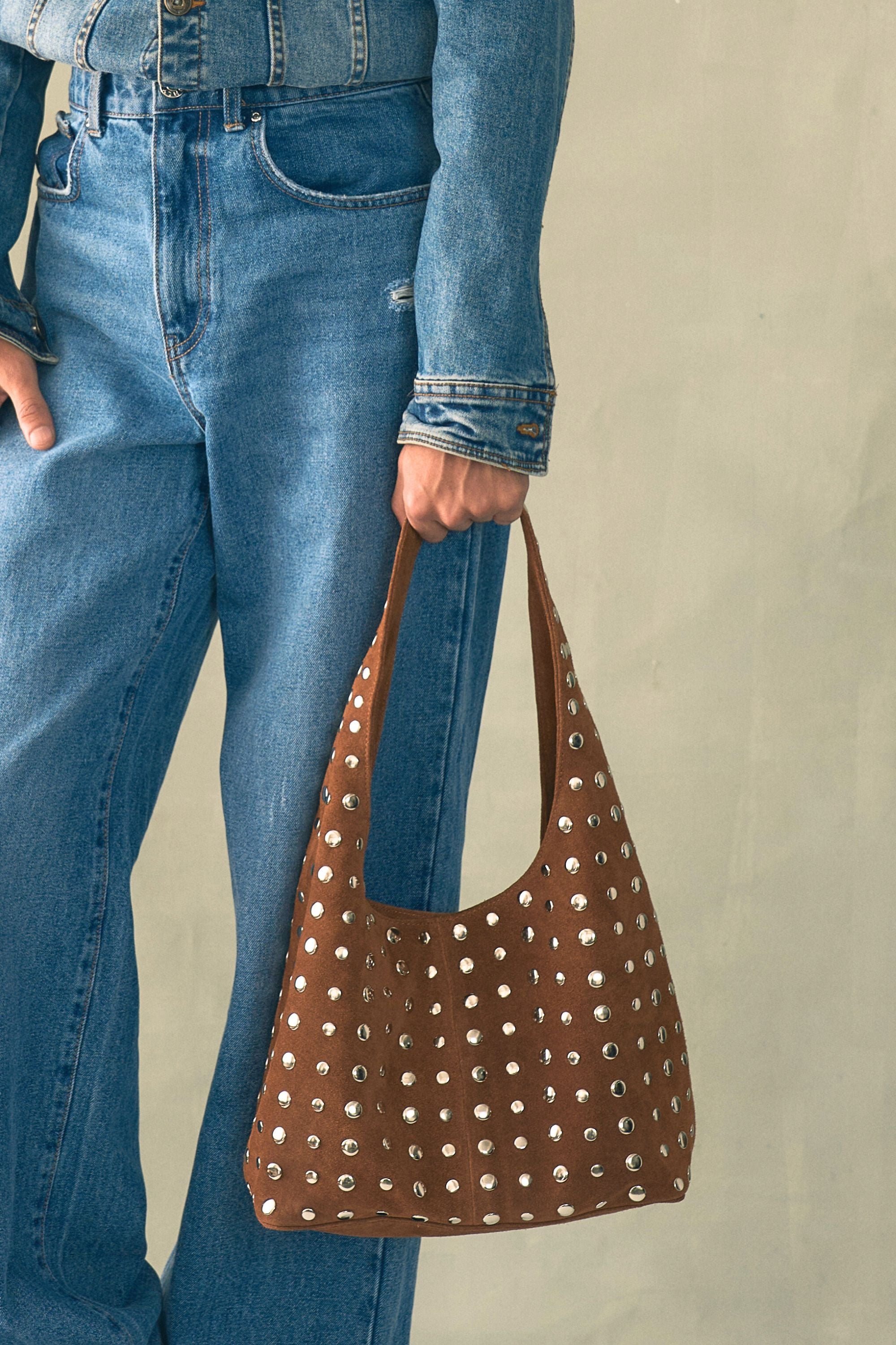 Icon Studded Tote in Terra Suede