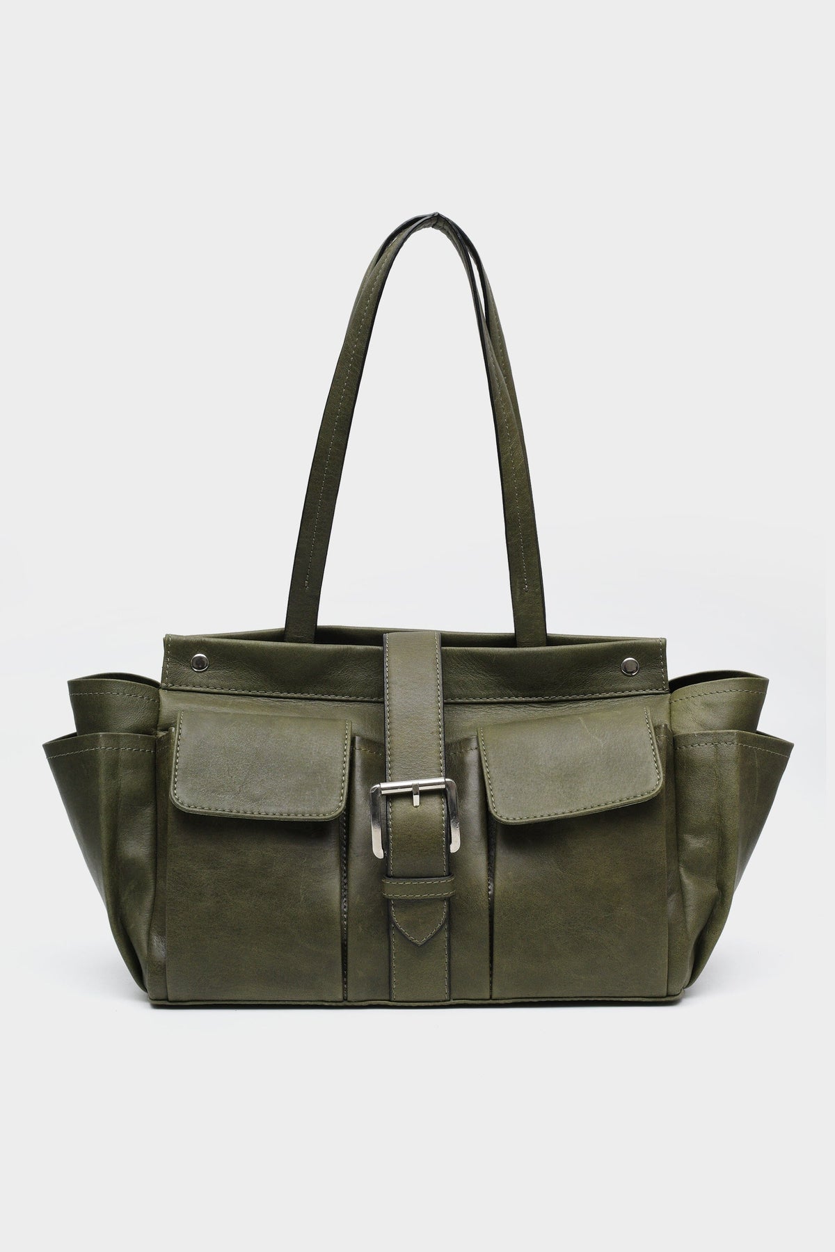 Rover Tote in Olive Green with Buckled Detailing