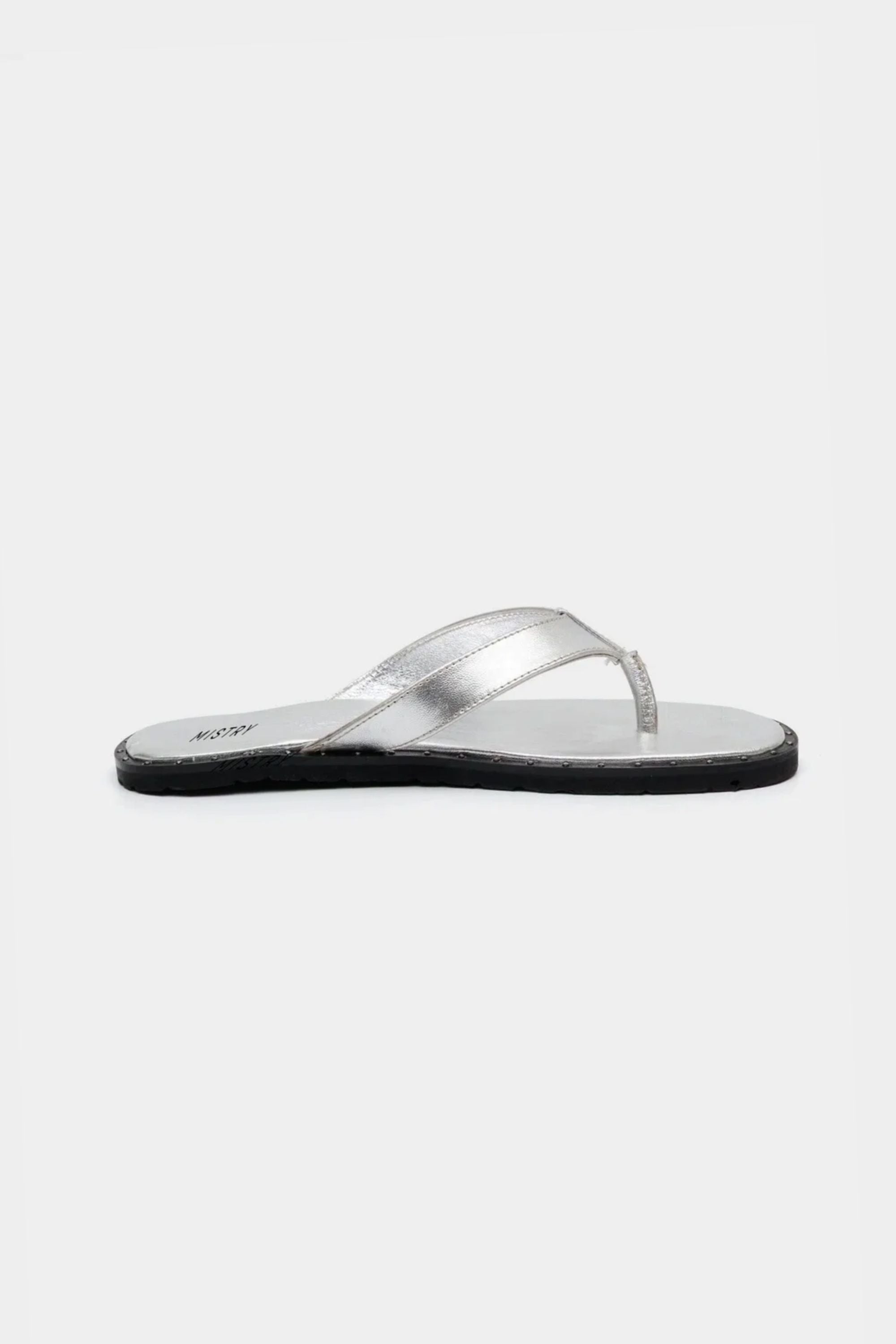 Bare Flip Flops in Crushed Silver with Studded Detailing