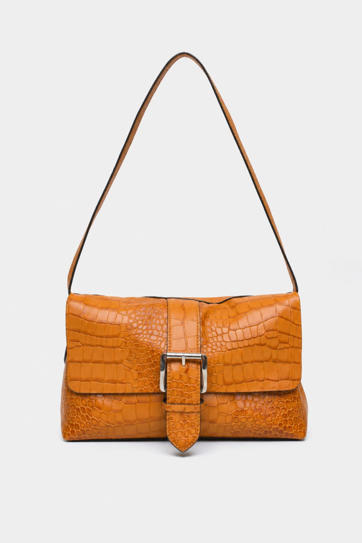 Marlow Flap Bag in Orange Croc Embossed leather