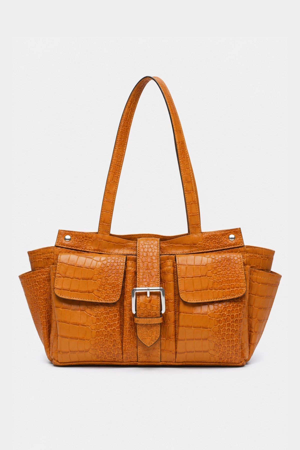 Rover Tote in Orange Croc Embossed Leather