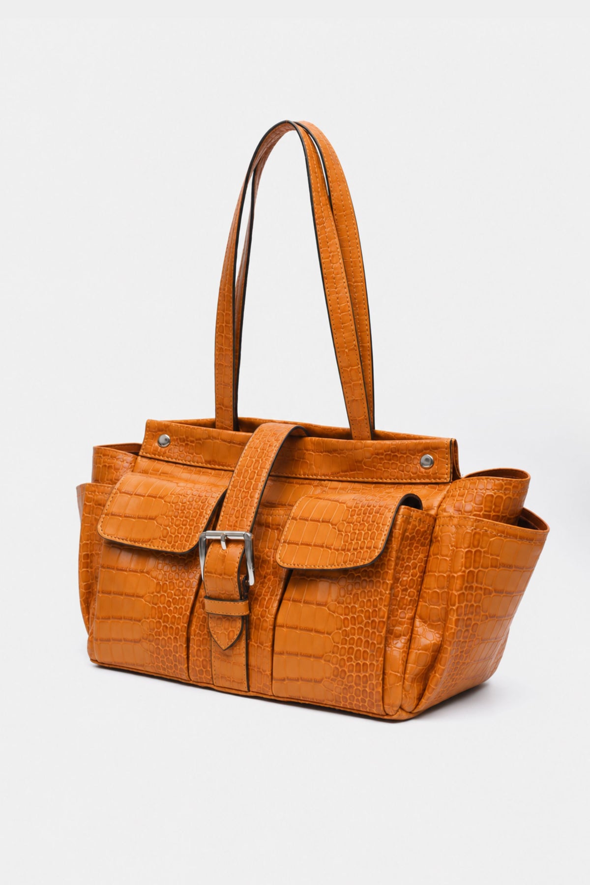 Rover Tote in Orange Croc Embossed Leather