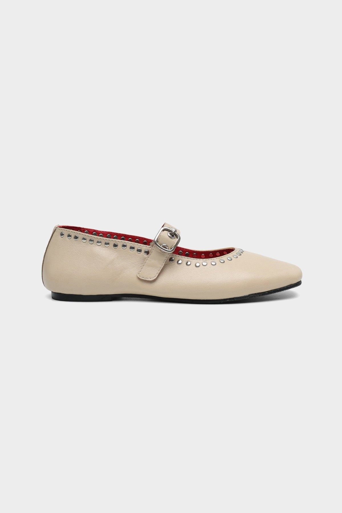 Ecru Ballet Flats with Rivet Detailing