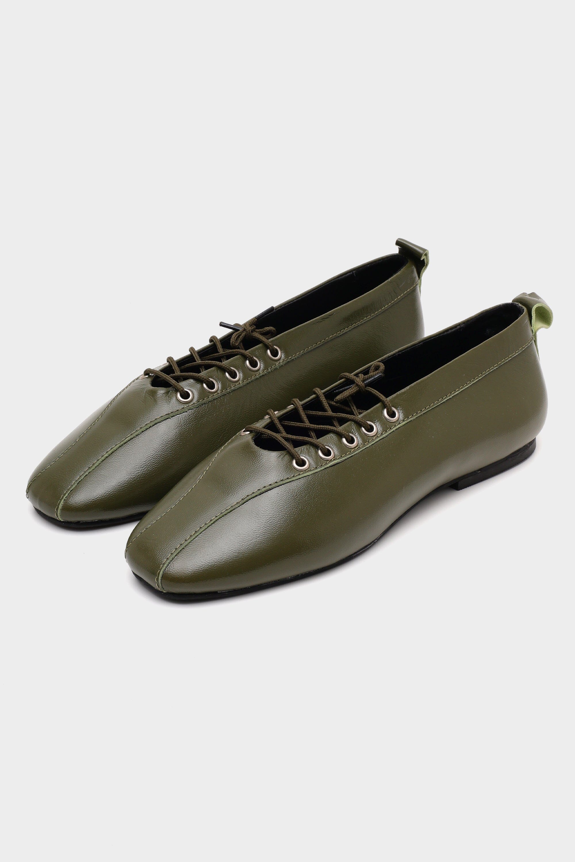 Lace Up Ballerinas In Olive Green