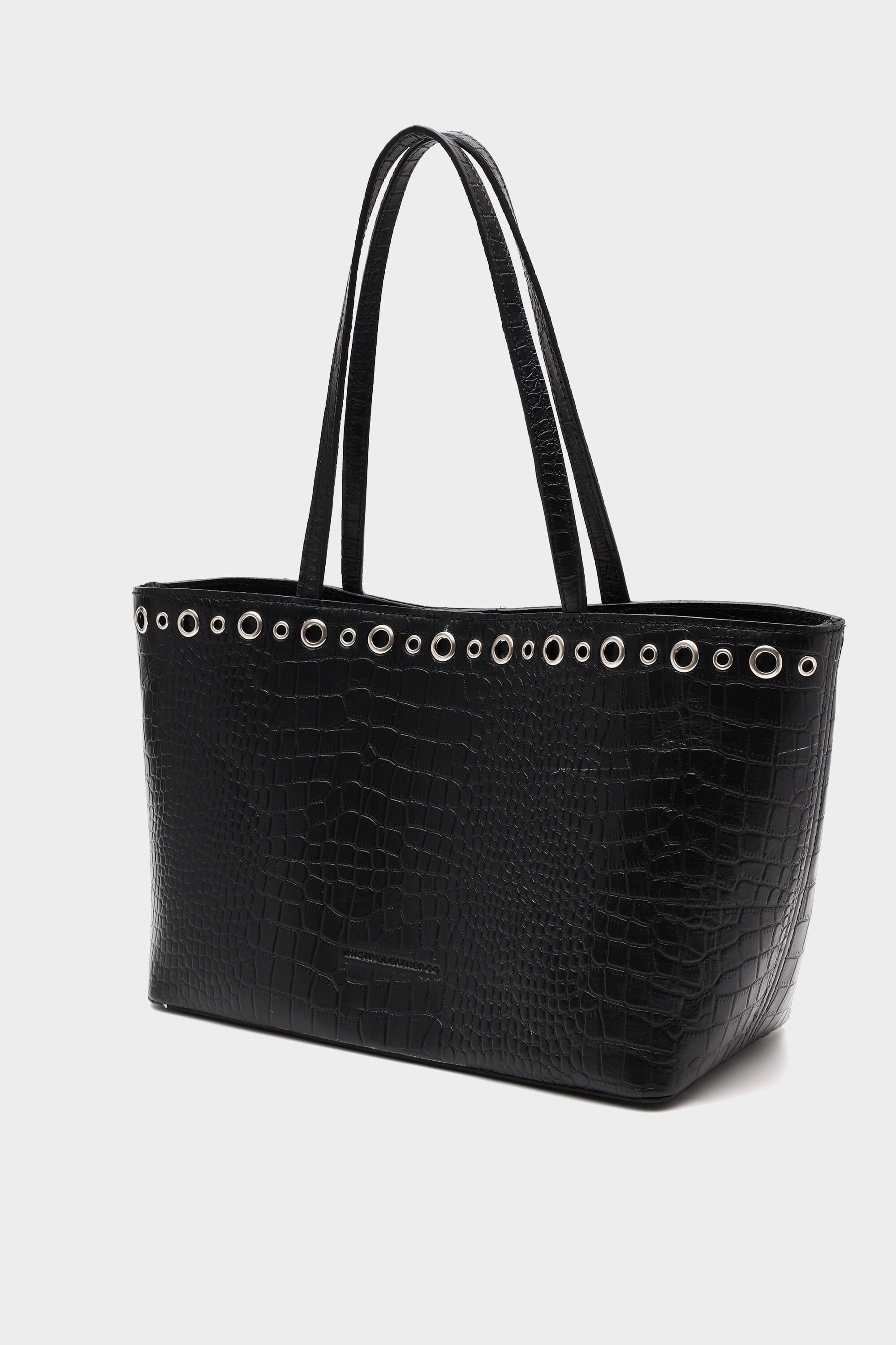 Basic Tote Mini in Black Croc with Eyelet Details