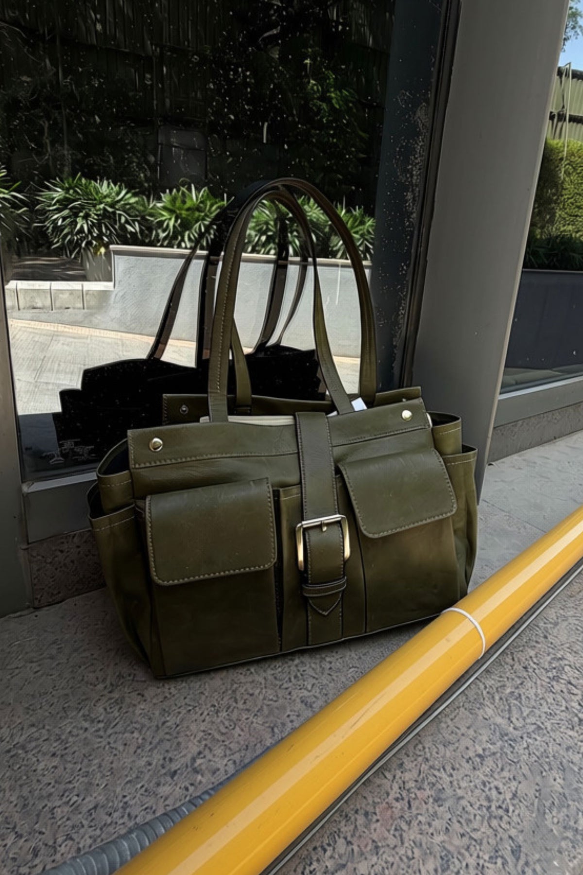 Rover Tote in Olive Green with Buckled Detailing