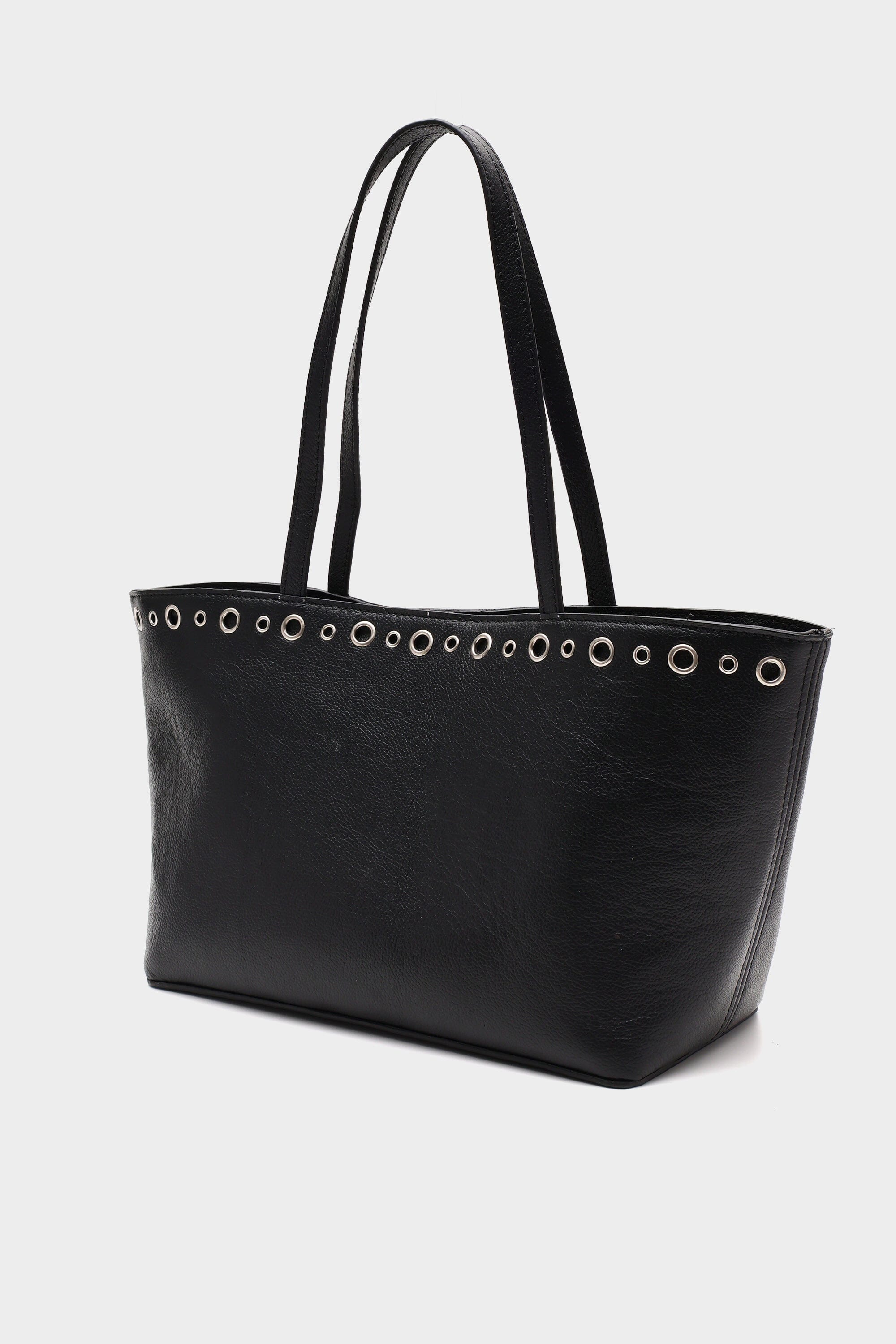 Mini Basic Tote Pebbled Black with Eyelet Details