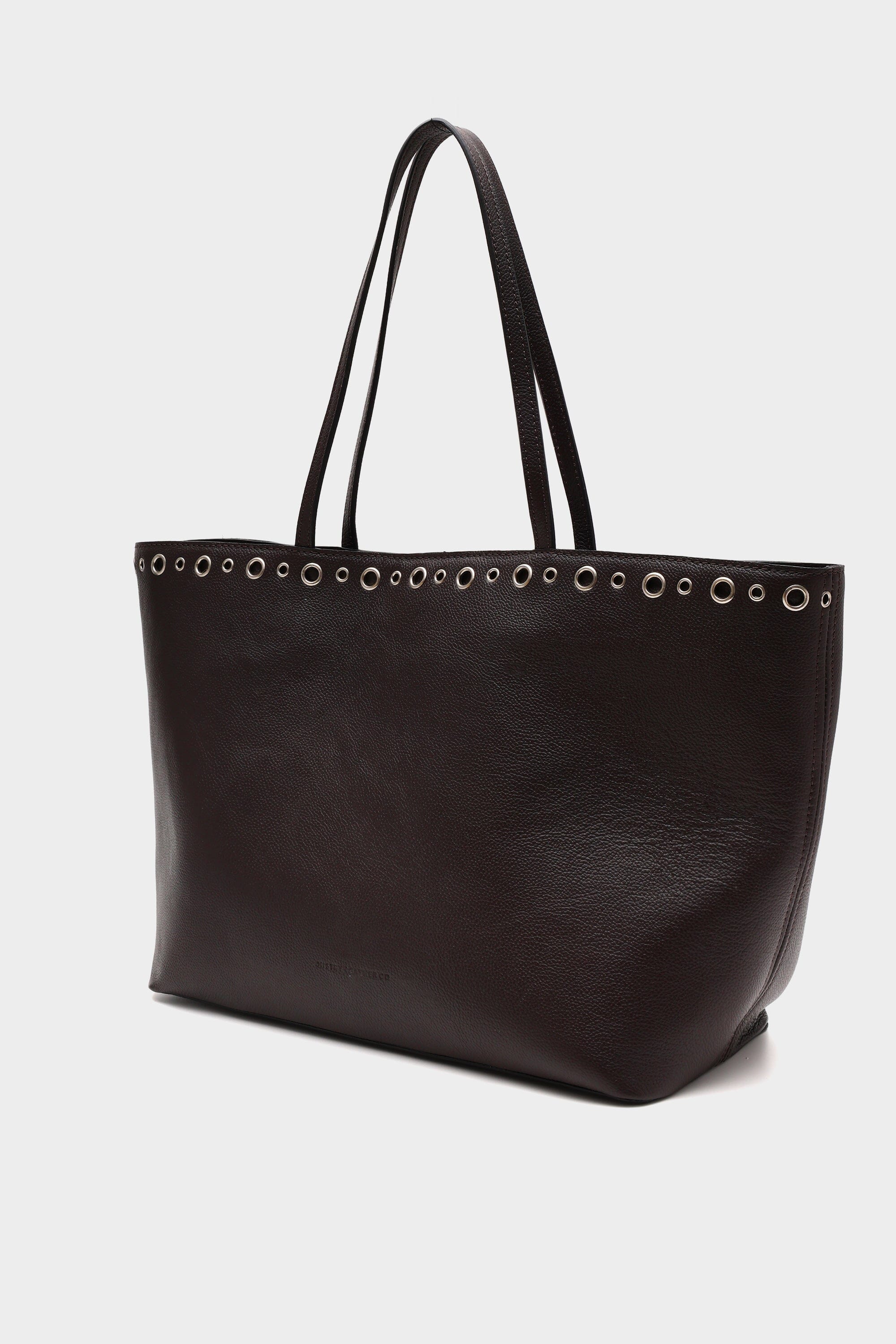 Basic Tote in Pebbled Brown with Eyelet Details