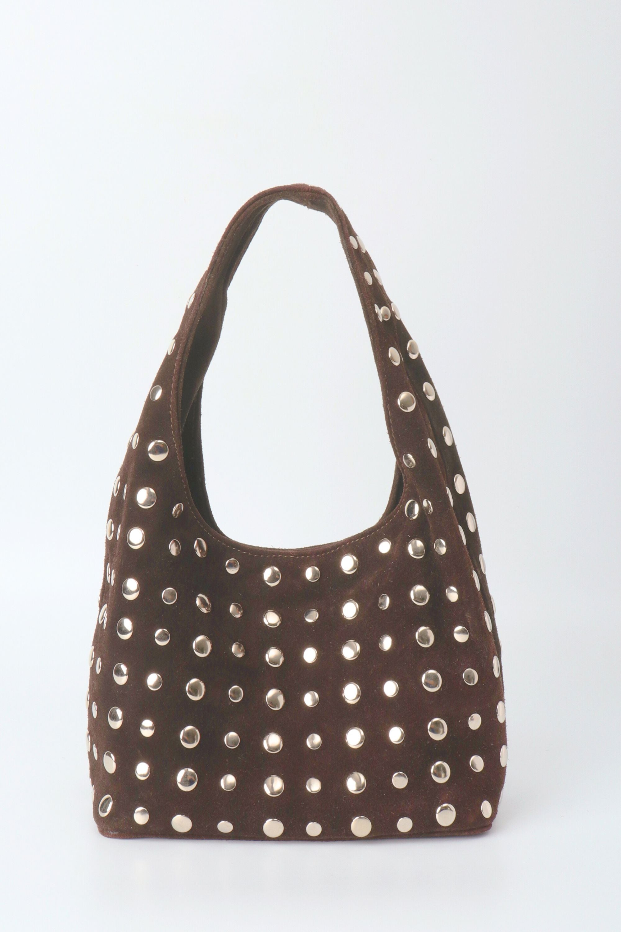 Icon Studded Midi in Brown Suede