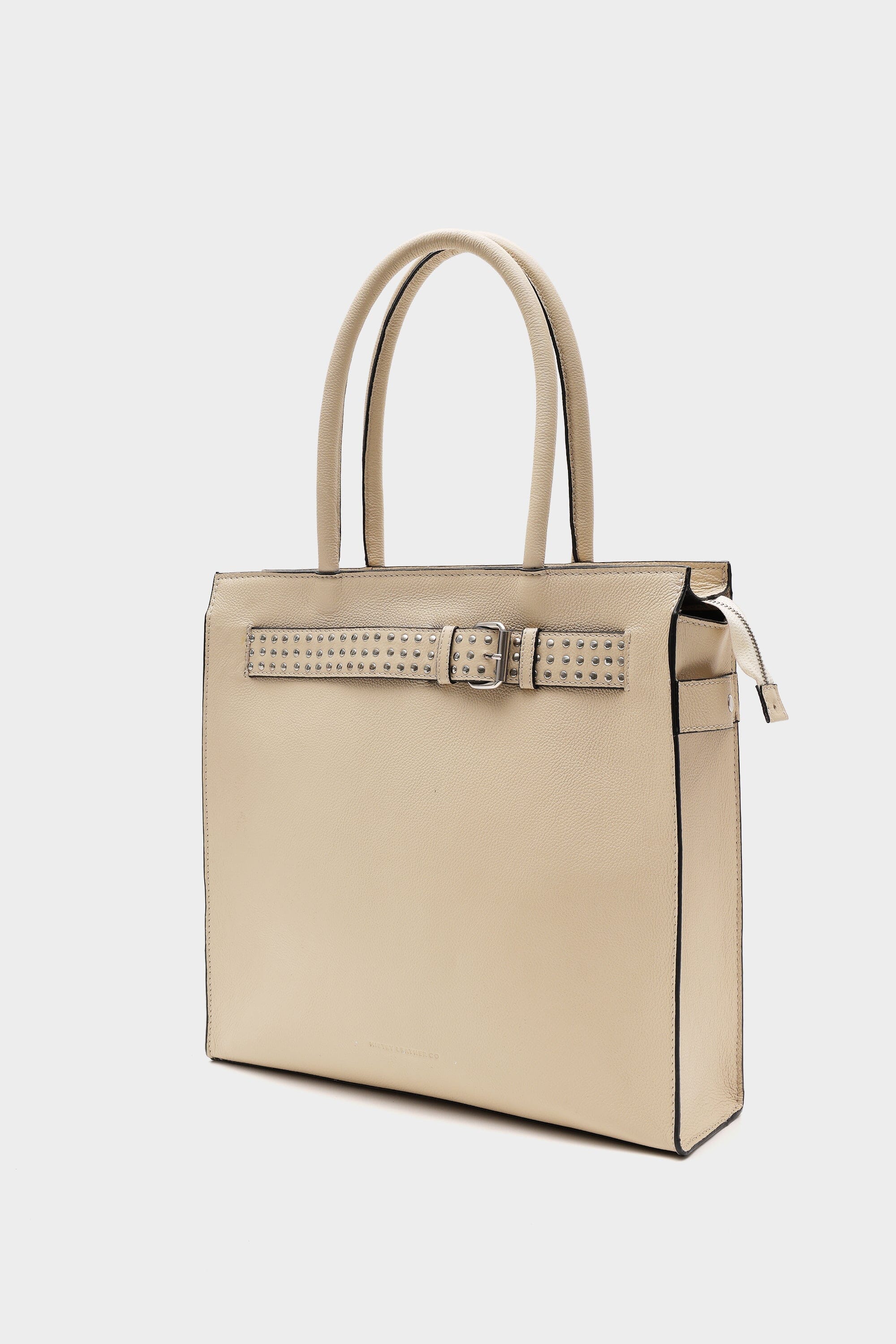 Box Tote in Ecru with Buckled Details