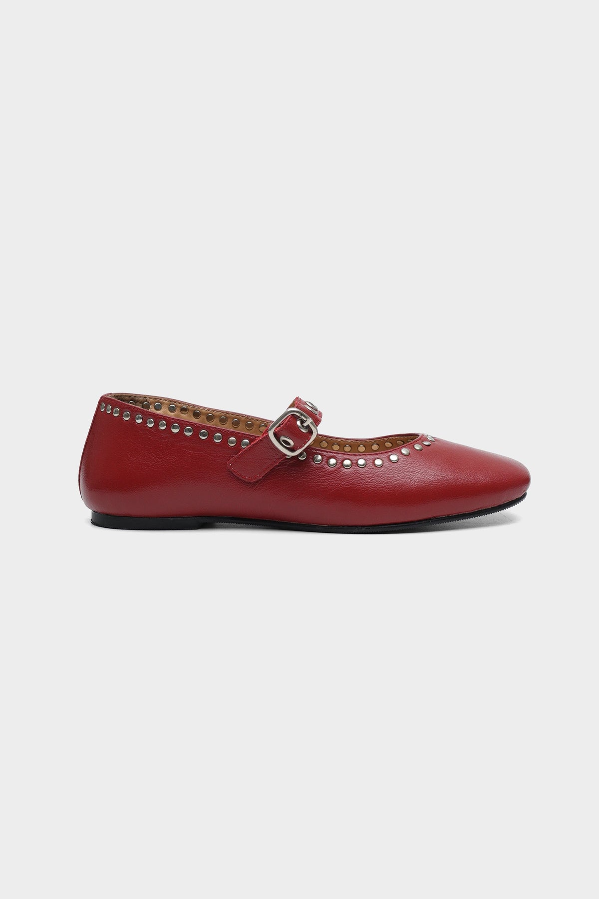 Red Ballet Flats with Rivet Detailing