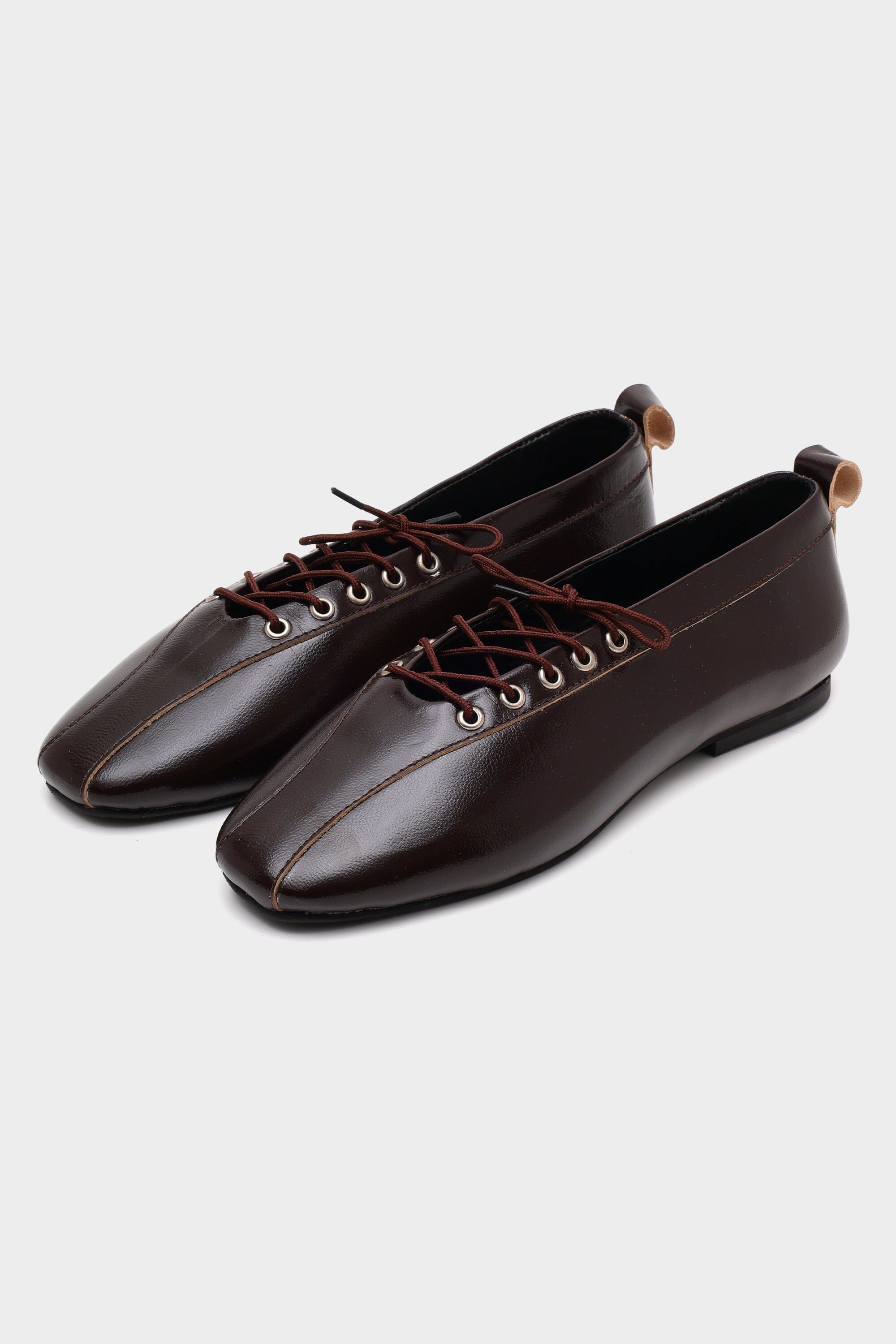 Lace-Up Ballerinas in Mahogany