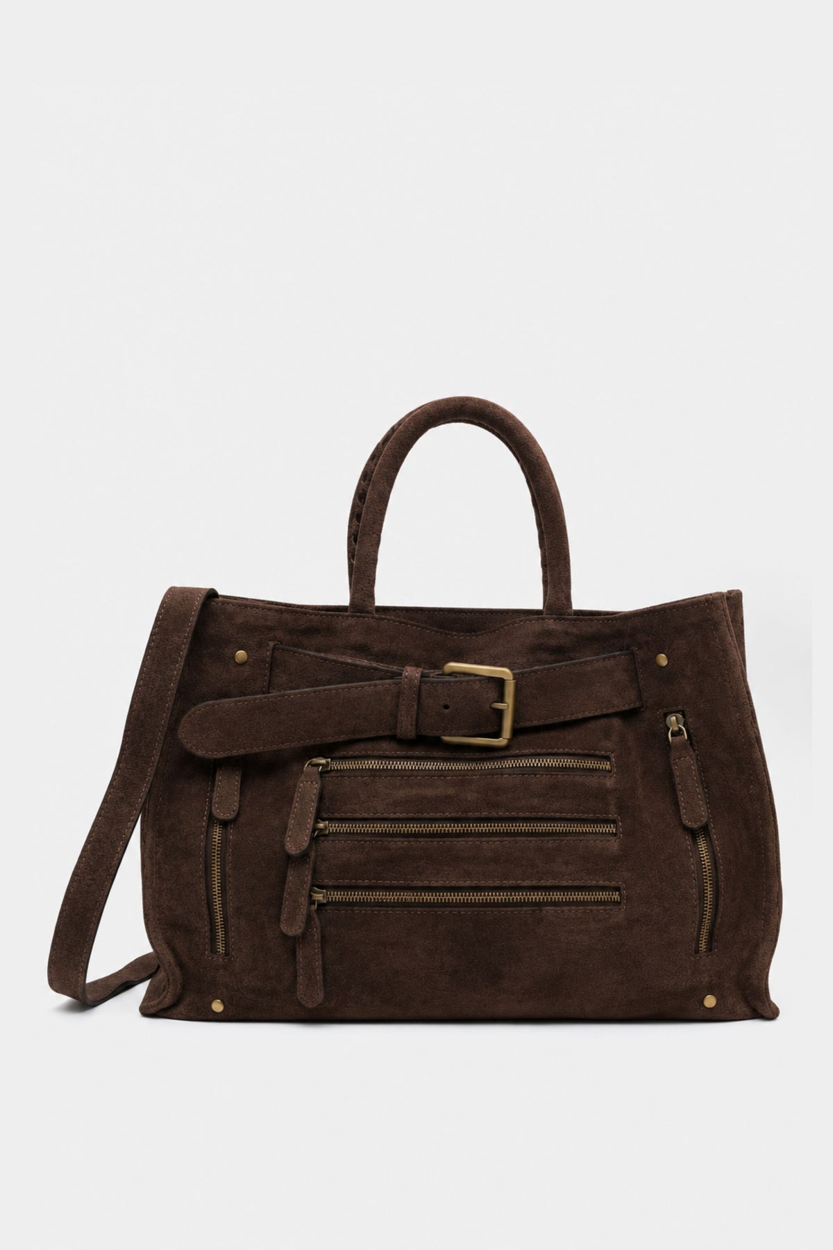 Cargo Tote in Brown Suede