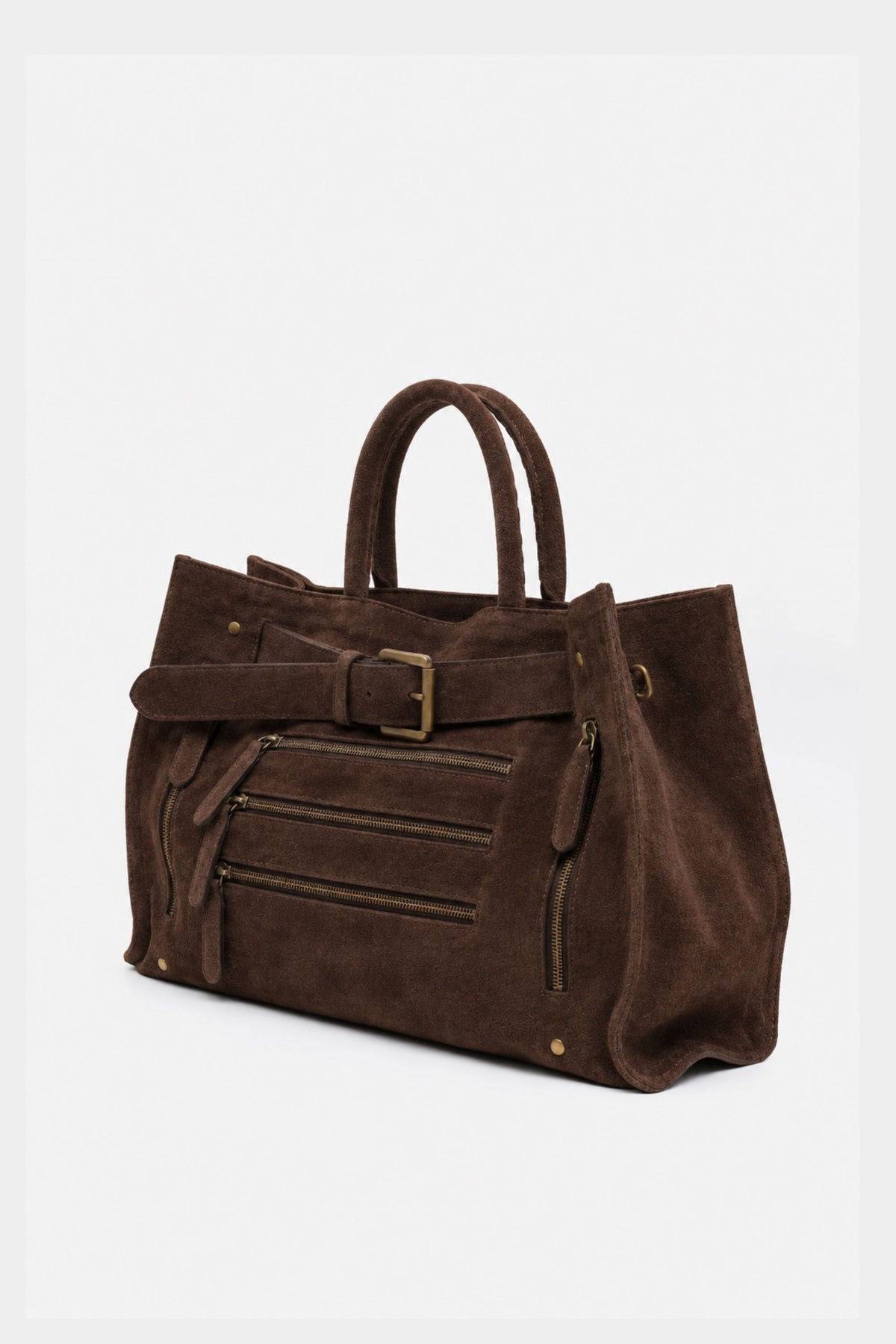 Cargo Tote in Brown Suede