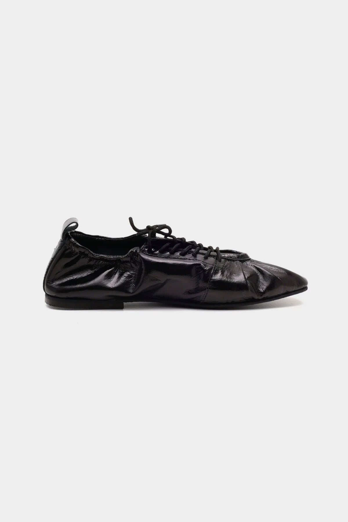 Hand-Ruched Sneaker in Black Patent Leather