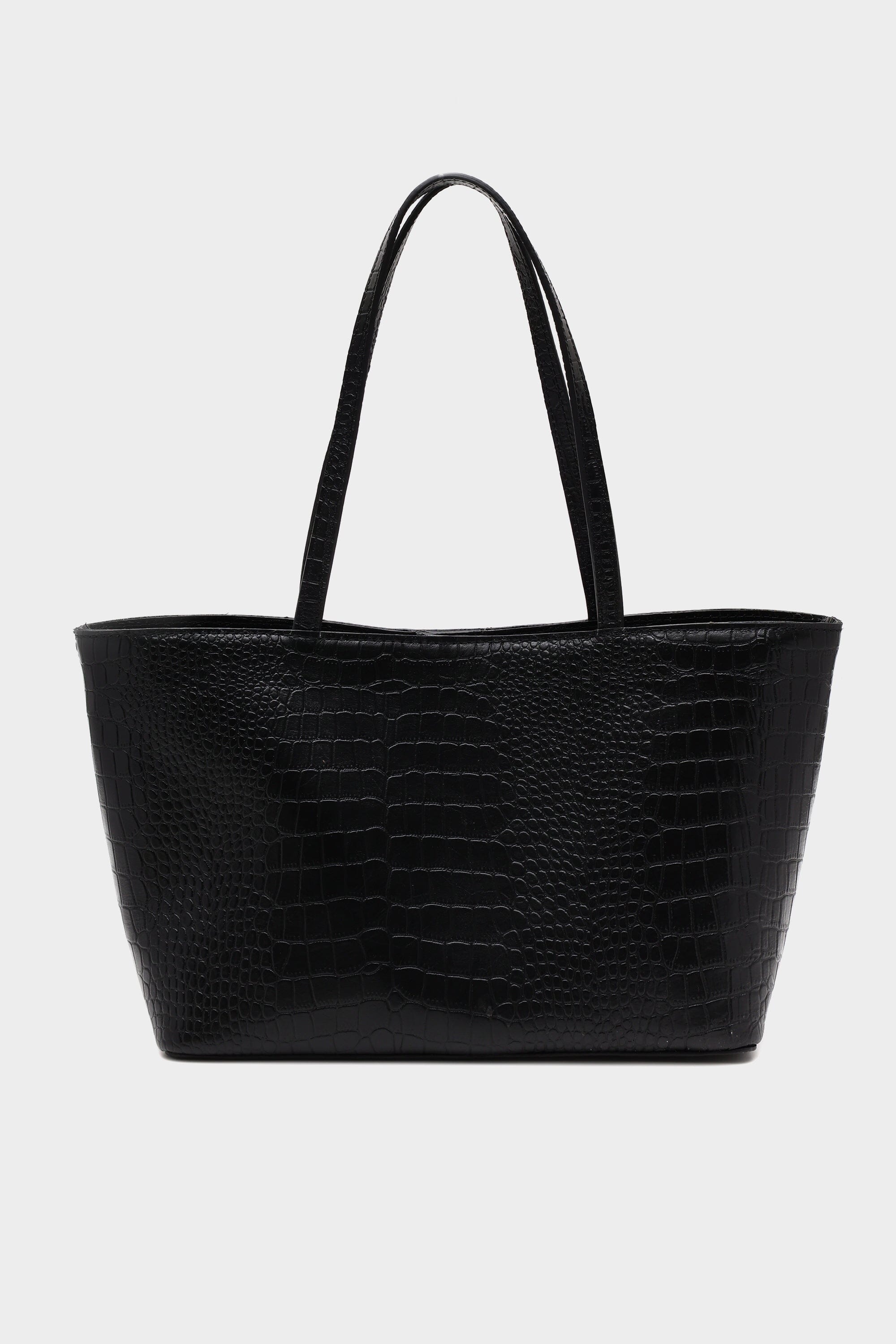 Basic Tote Mini in Black Croc with Eyelet Details