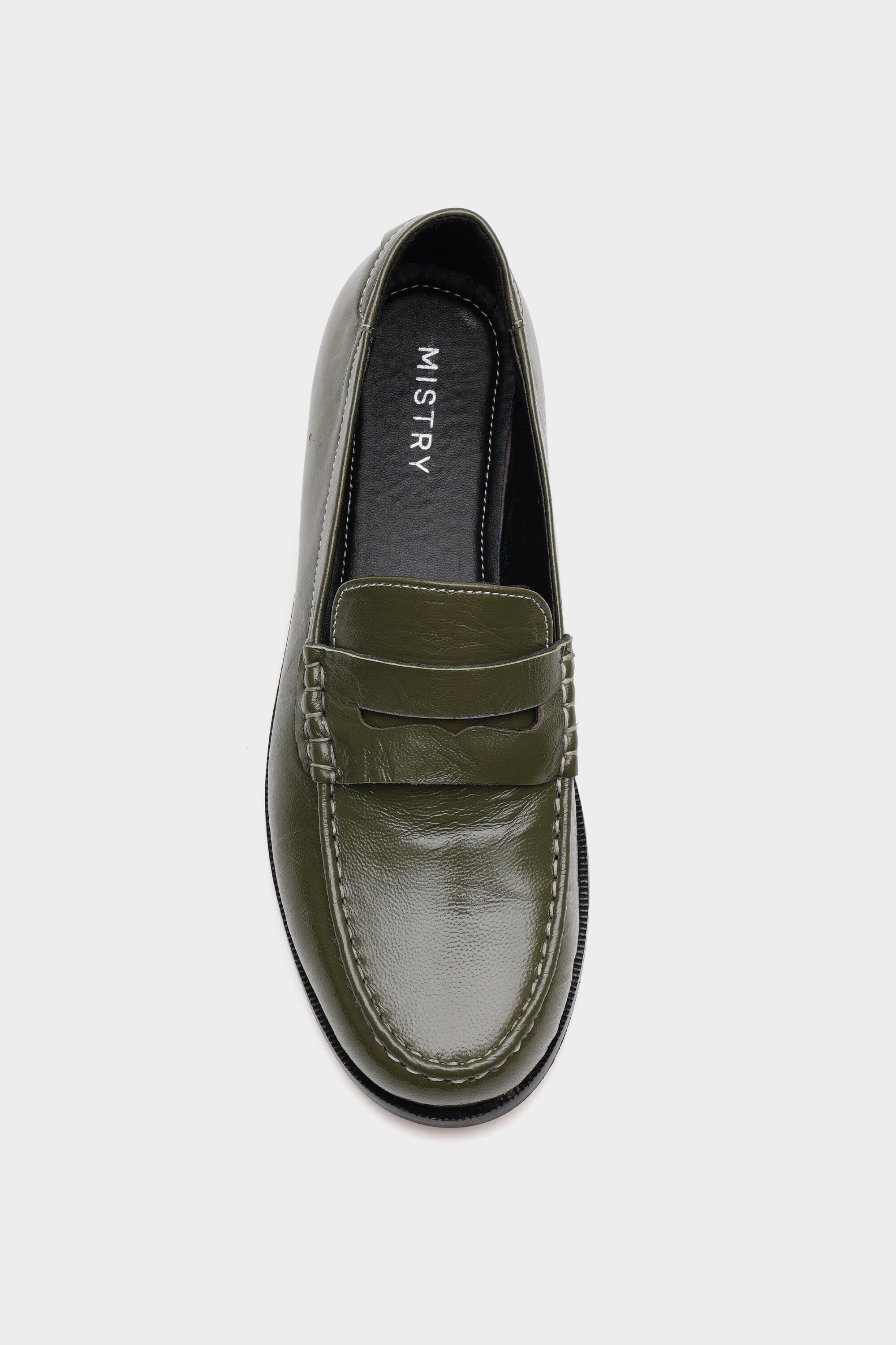 Classic Penny Cut Loafers in Olive Patent Leather