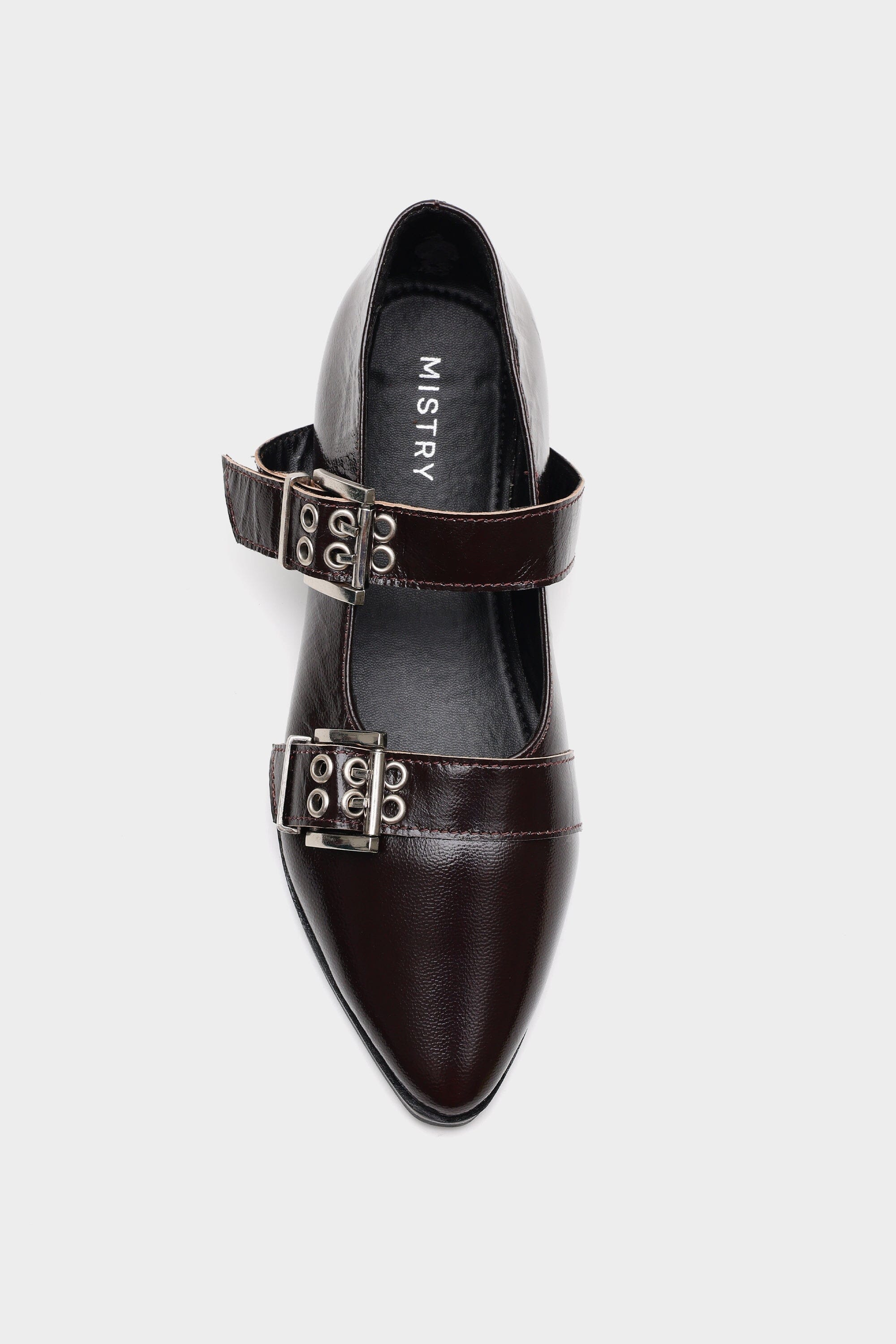 Buckled Ballet Flats in Brown Patent