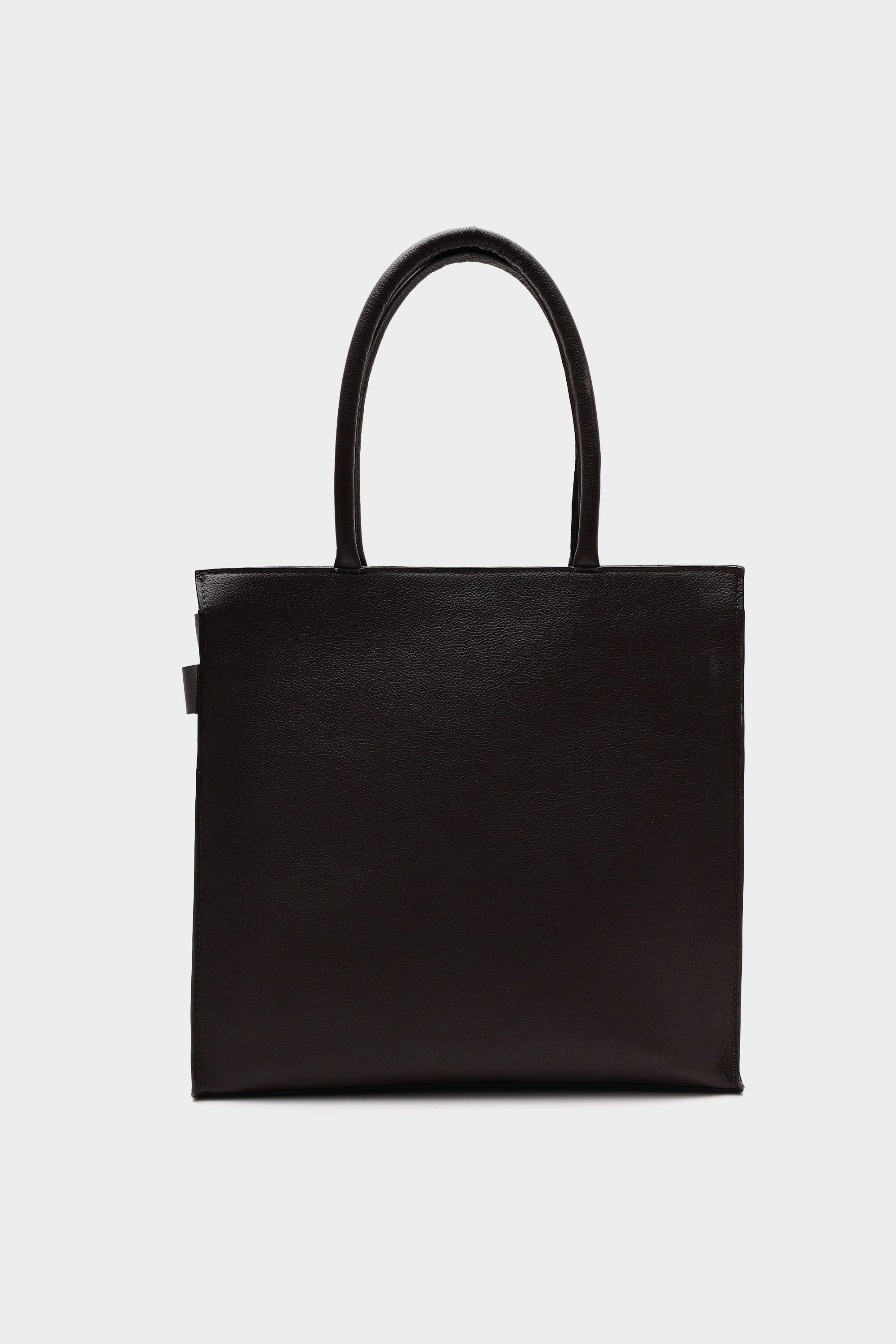 Box Tote in Pebbled Brown with Buckled Details