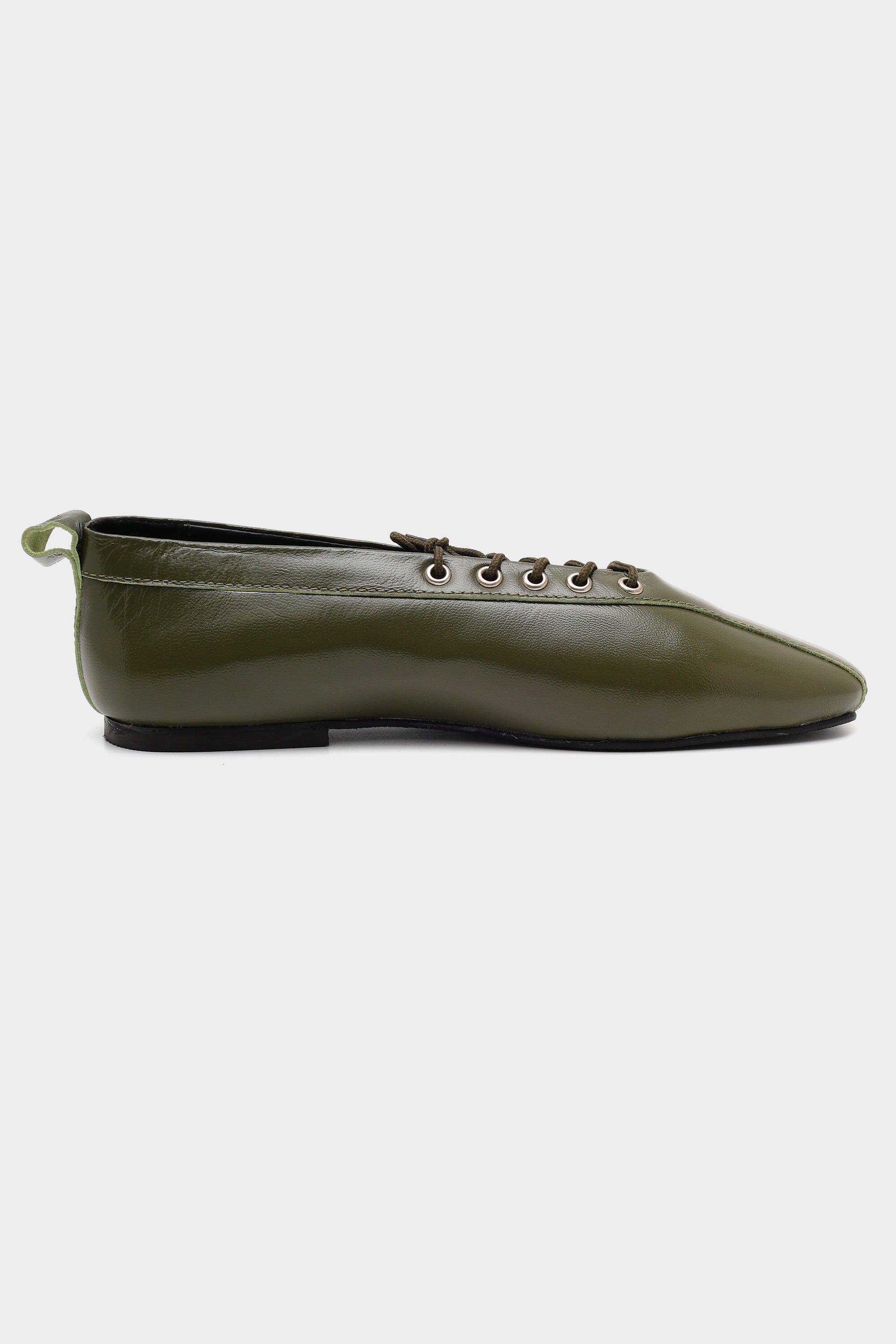 Lace Up Ballerinas In Olive Green