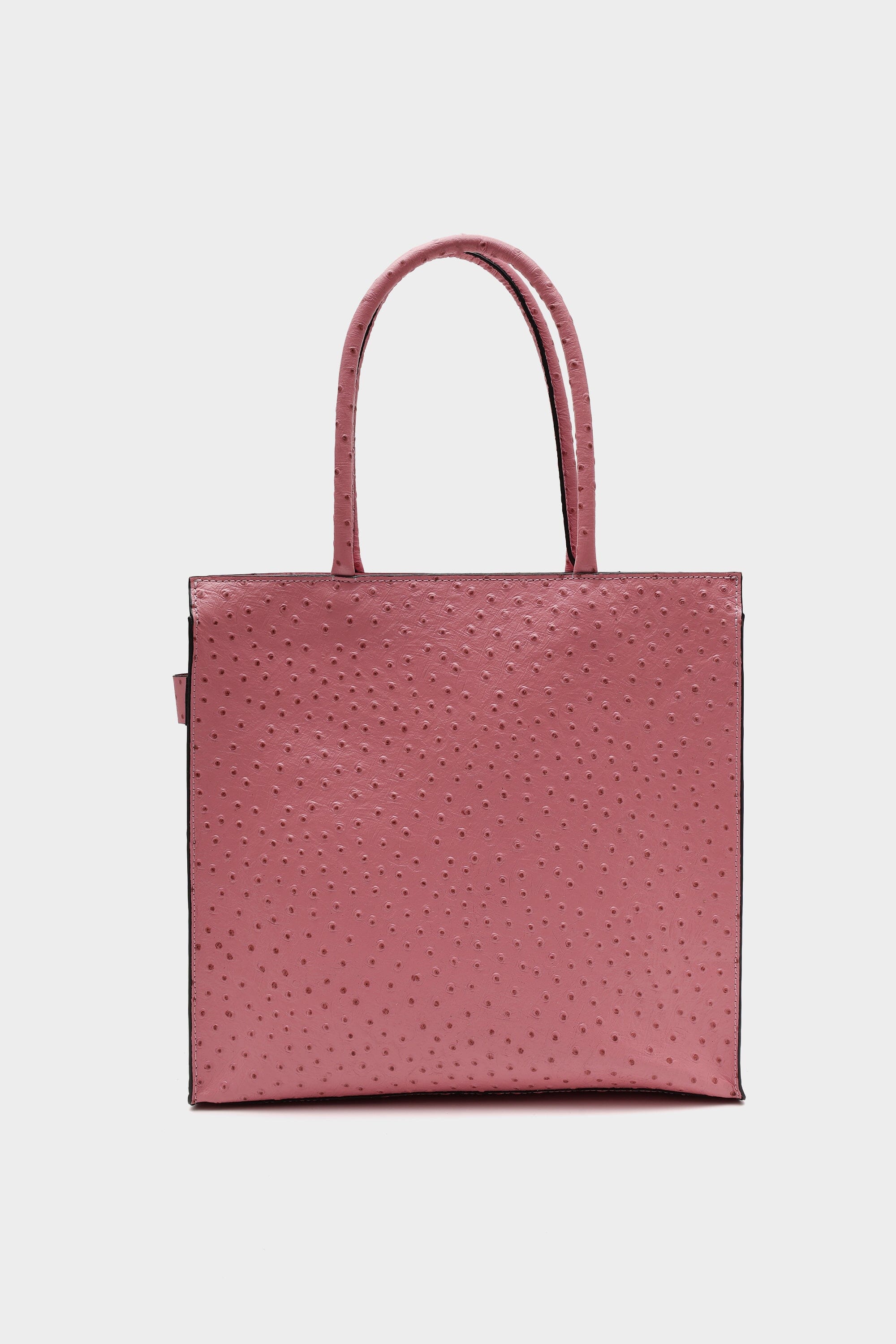 Box Tote Pink Ostrich with Buckled Details