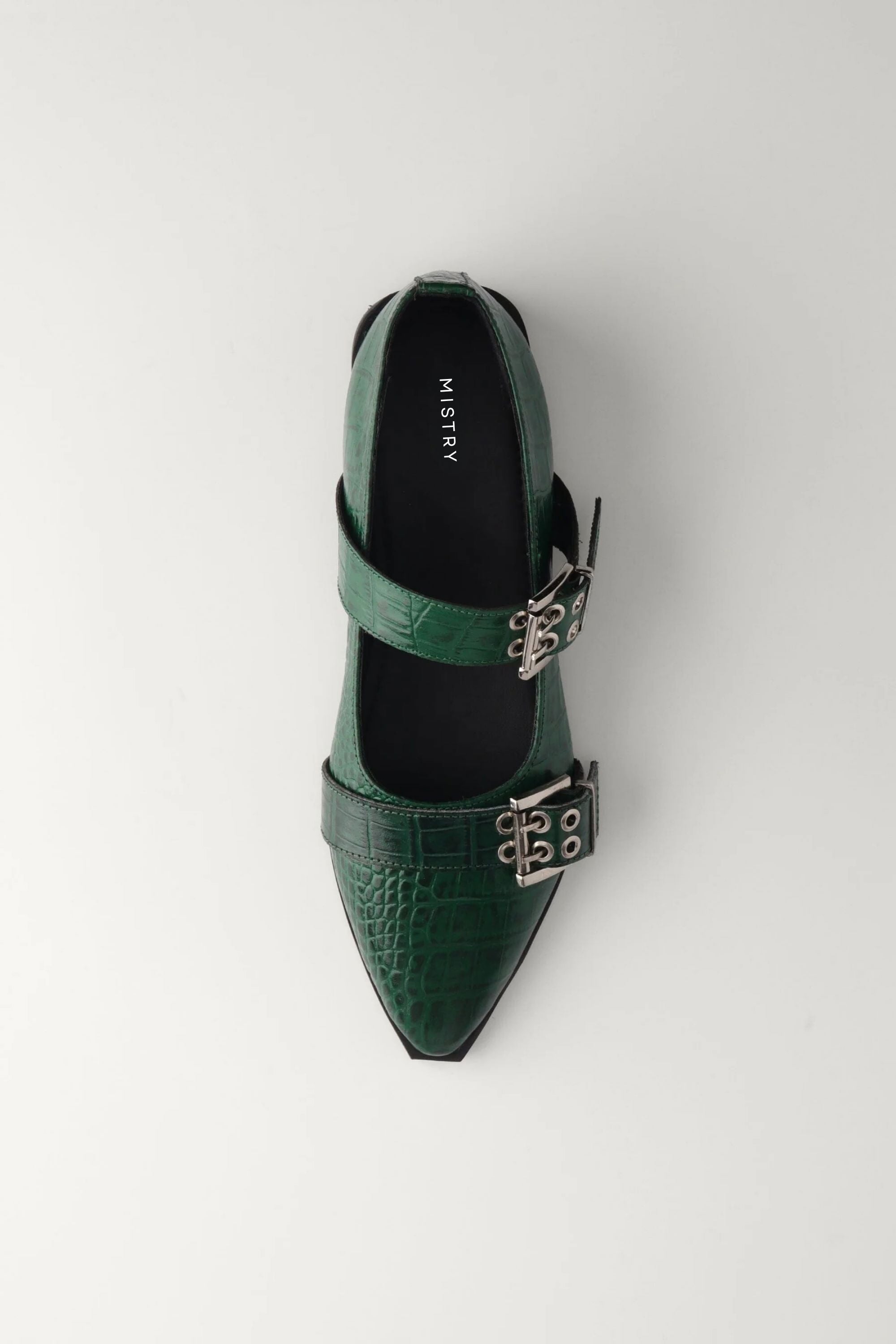 Buckled Ballet Flats in Forest Green