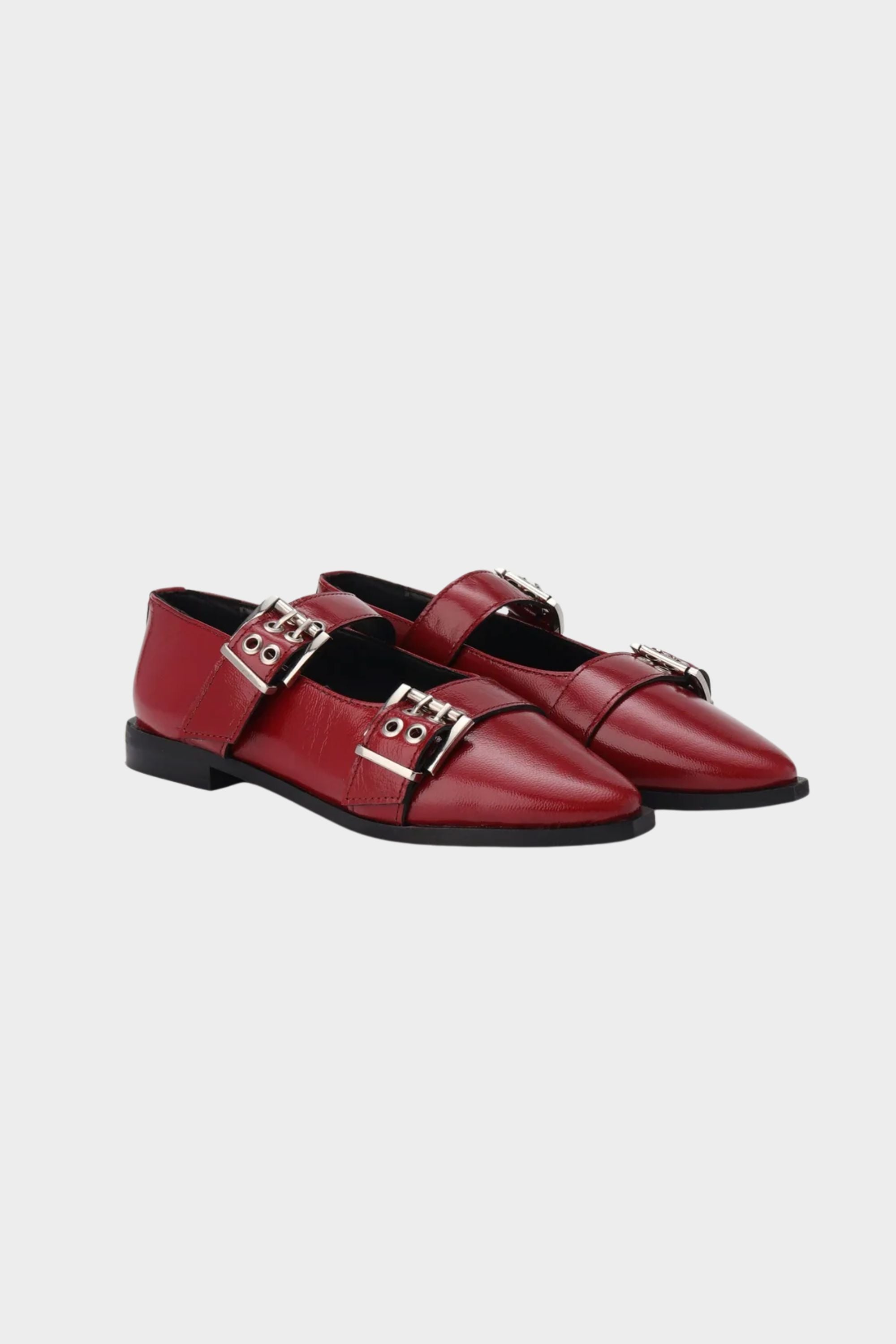 Buckled Ballet Flats in Red Patent Leather