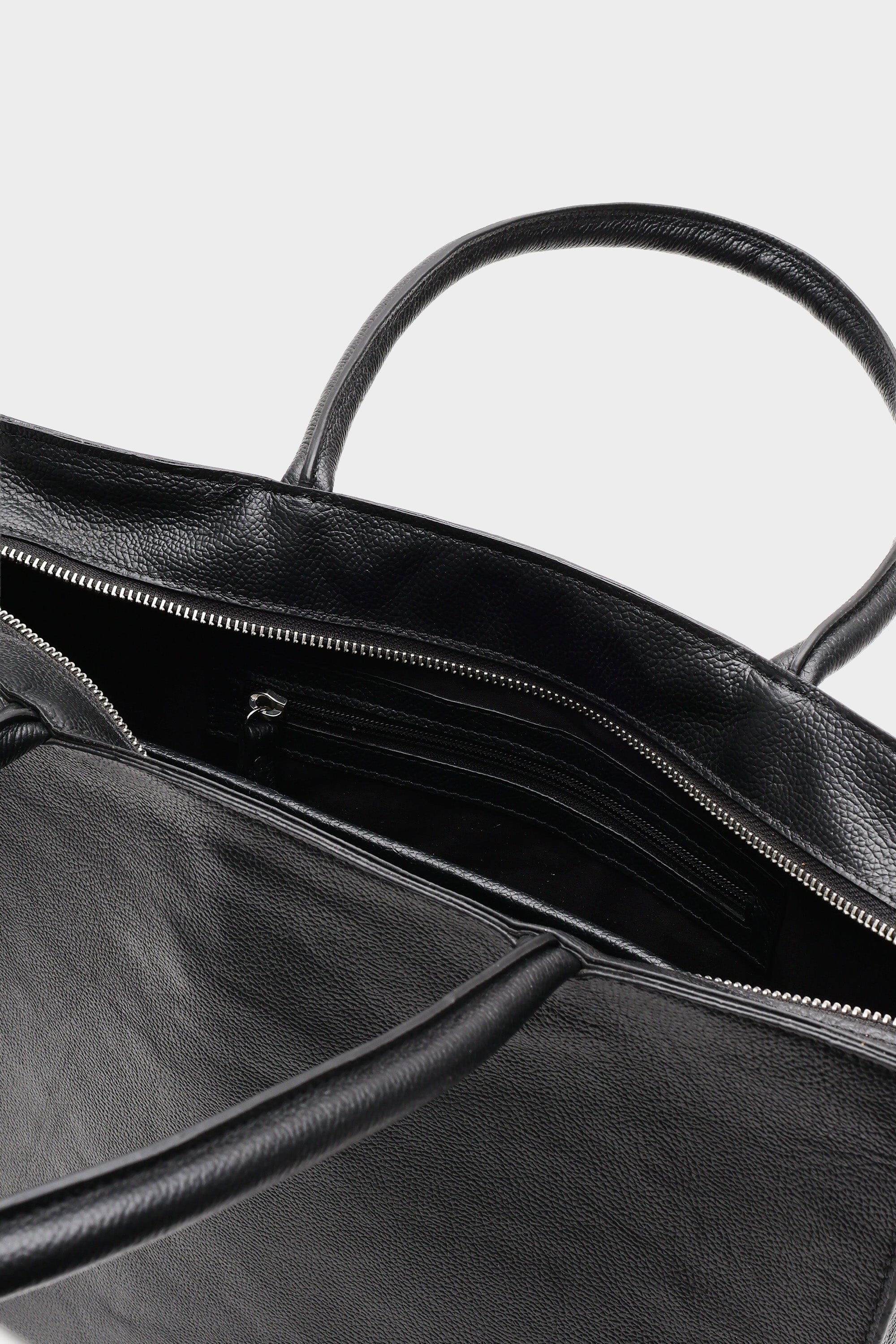 Box Tote in Pebbled Black with Buckled Details