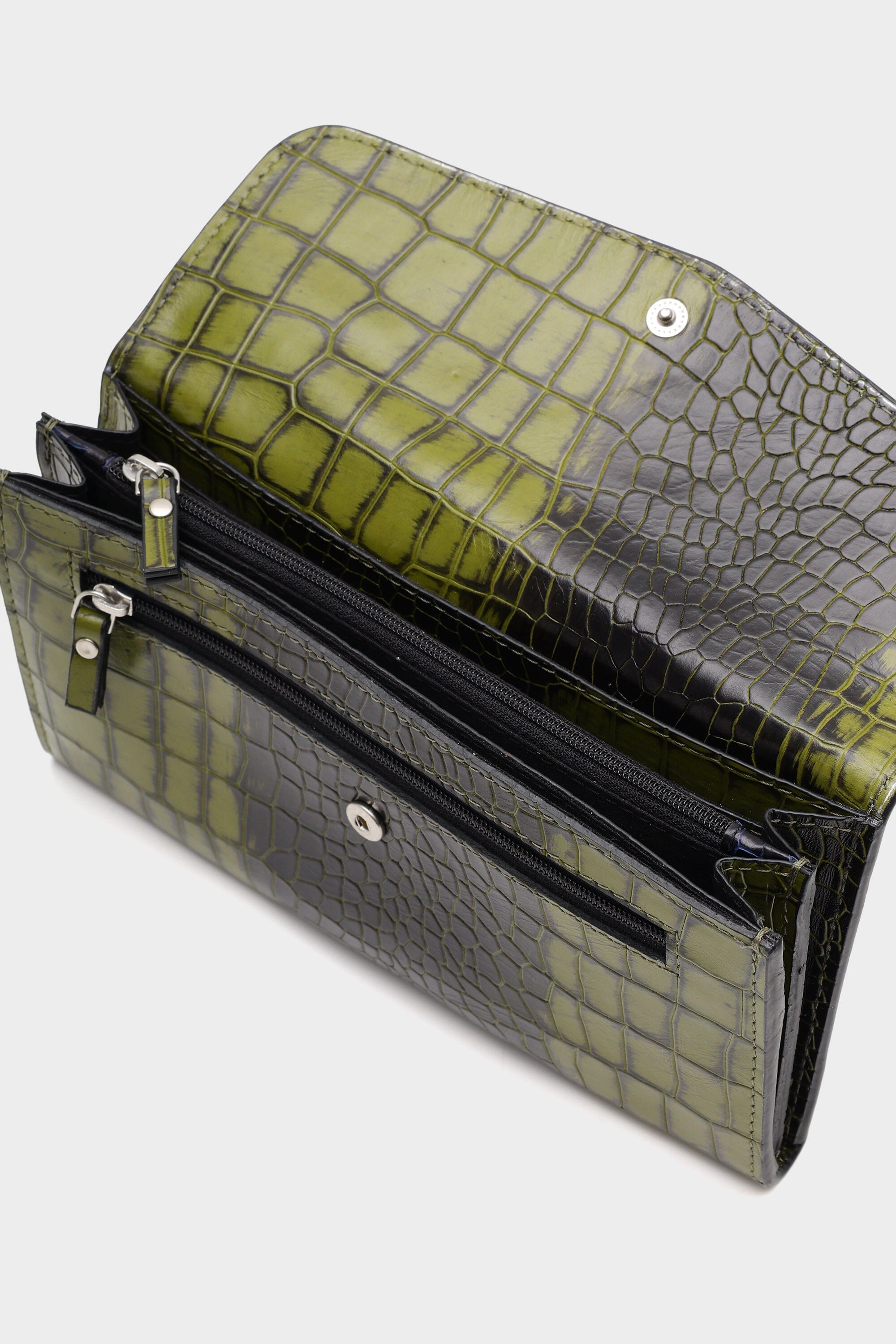 Croc-Embossed Leather Wallet In Dark Olive