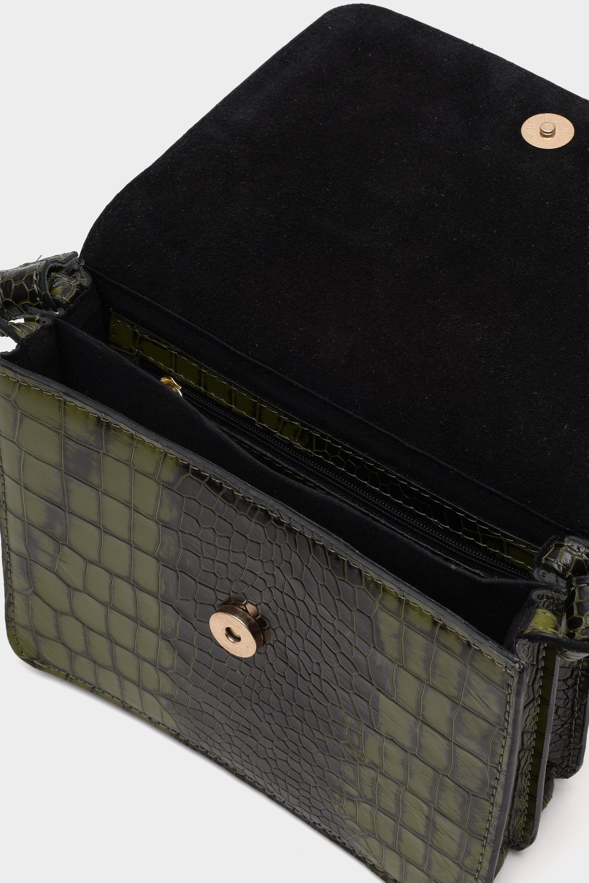 Classic Flap Croc Embossed Bag in Dark Olive