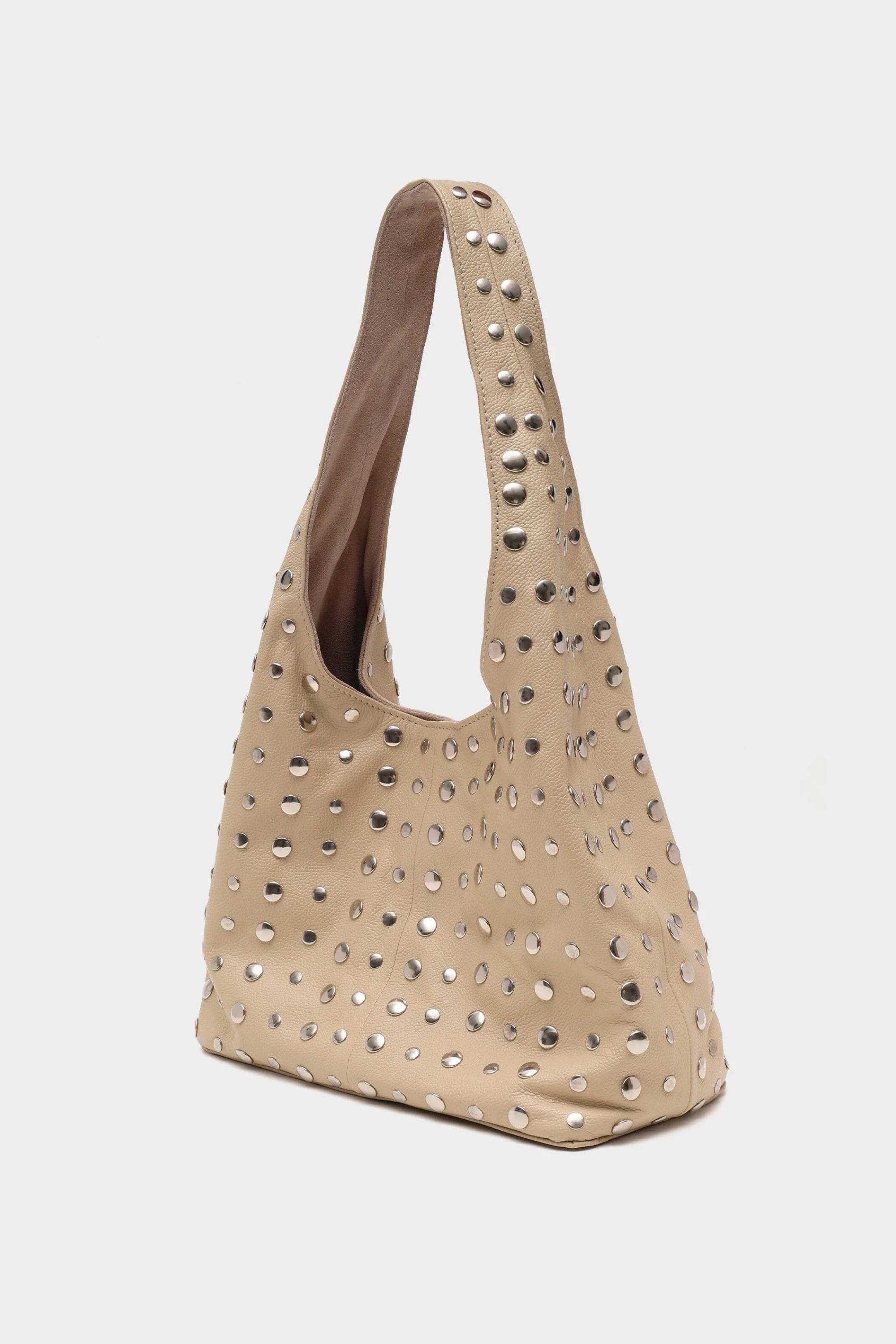 Icon Studded Tote in Ecru Leather