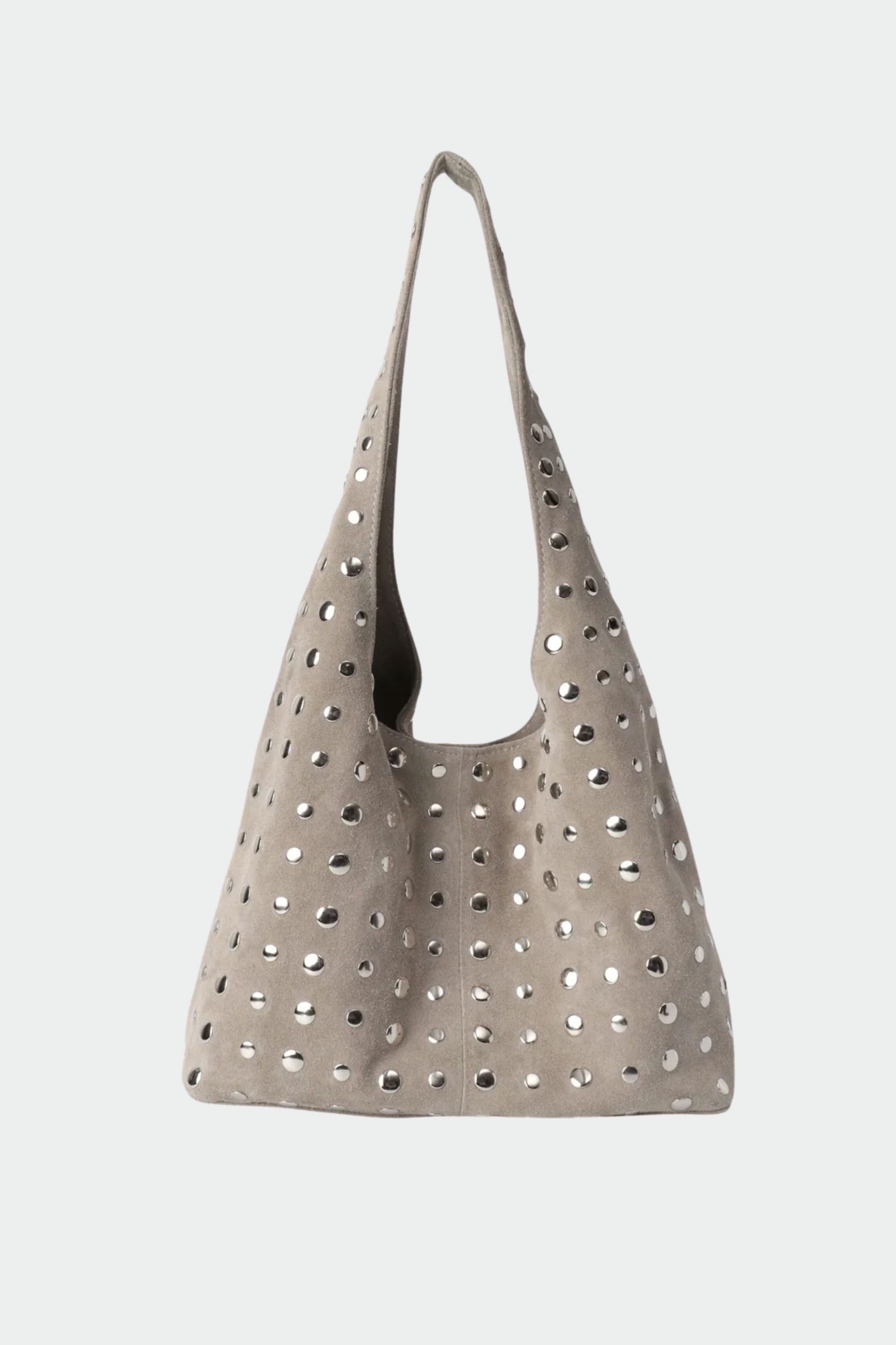 Icon Studded Tote in Off White Suede