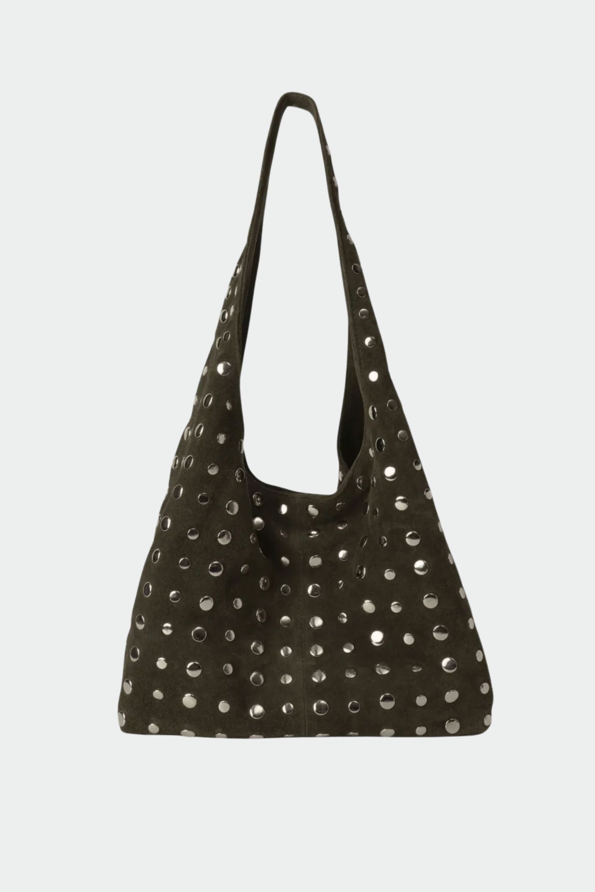 Icon Studded Tote in Olive Green Suede
