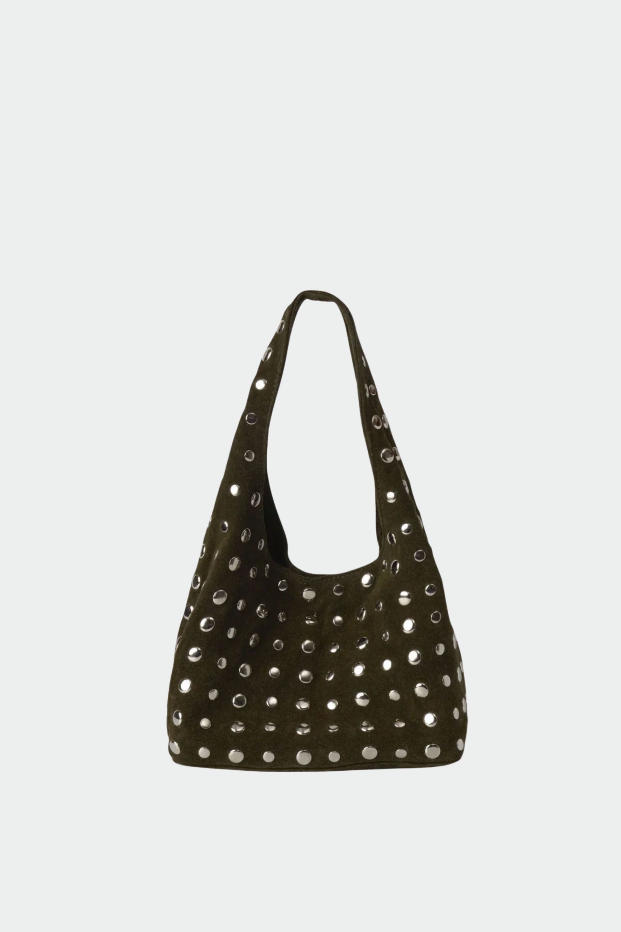 Icon Studded Midi in Olive Green Suede