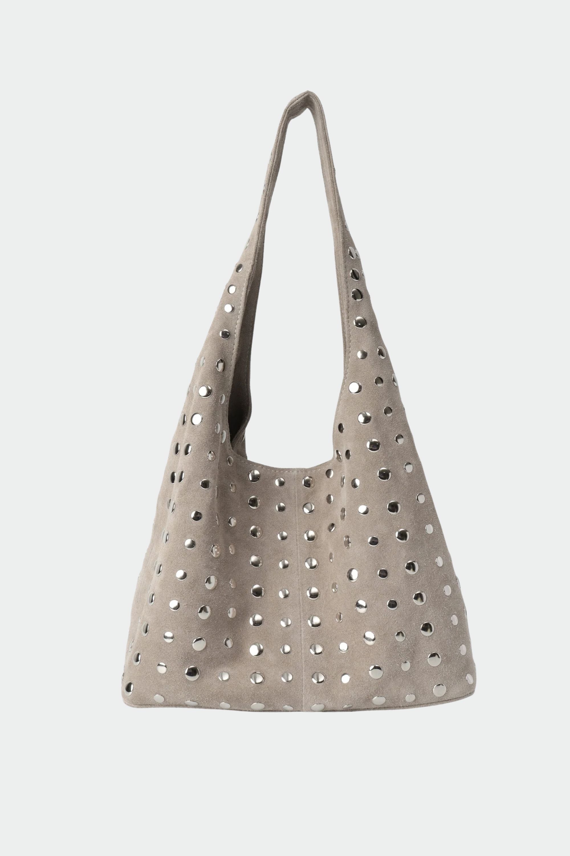 Icon Studded Tote in Off White Suede