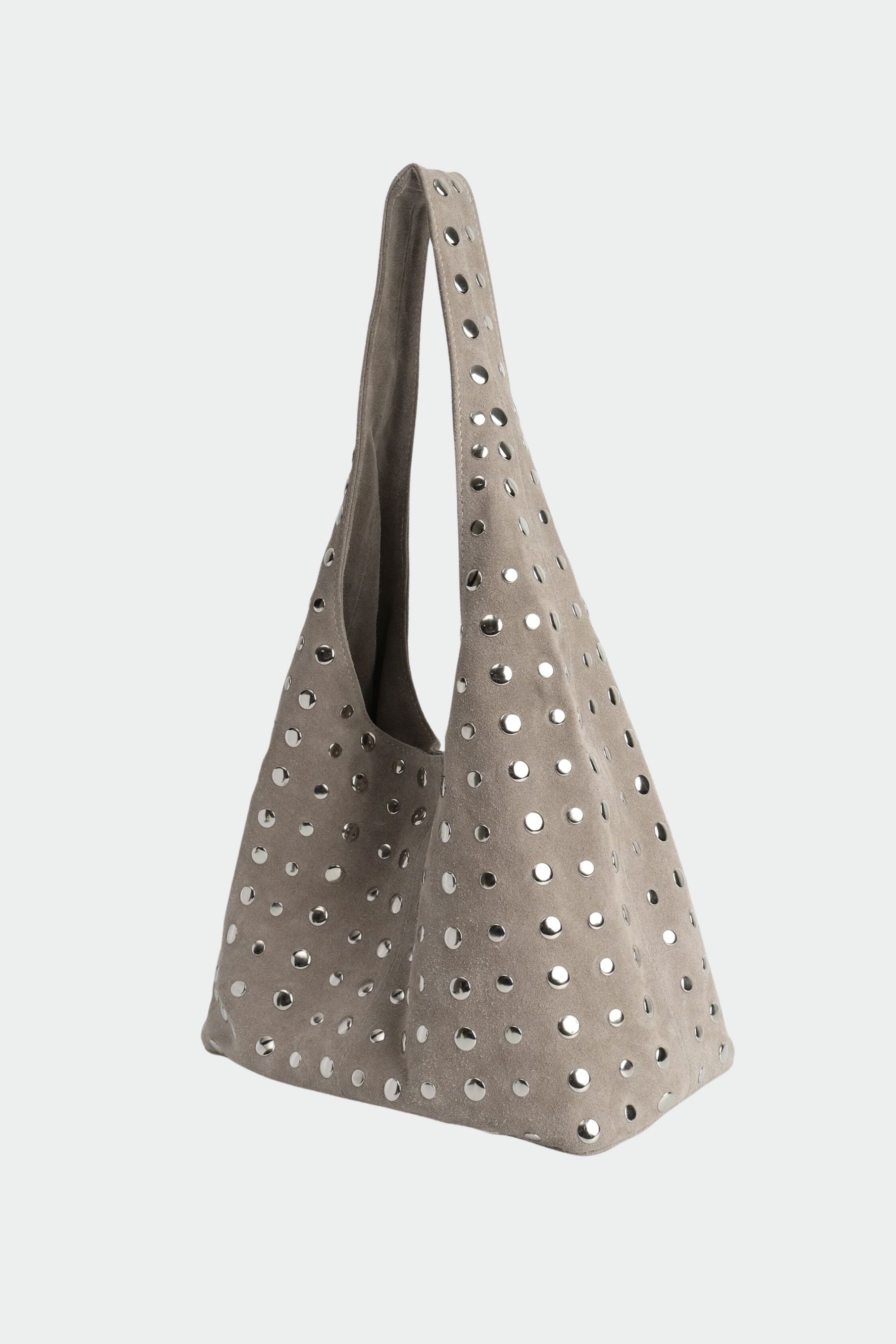 Icon Studded Tote in Off White Suede