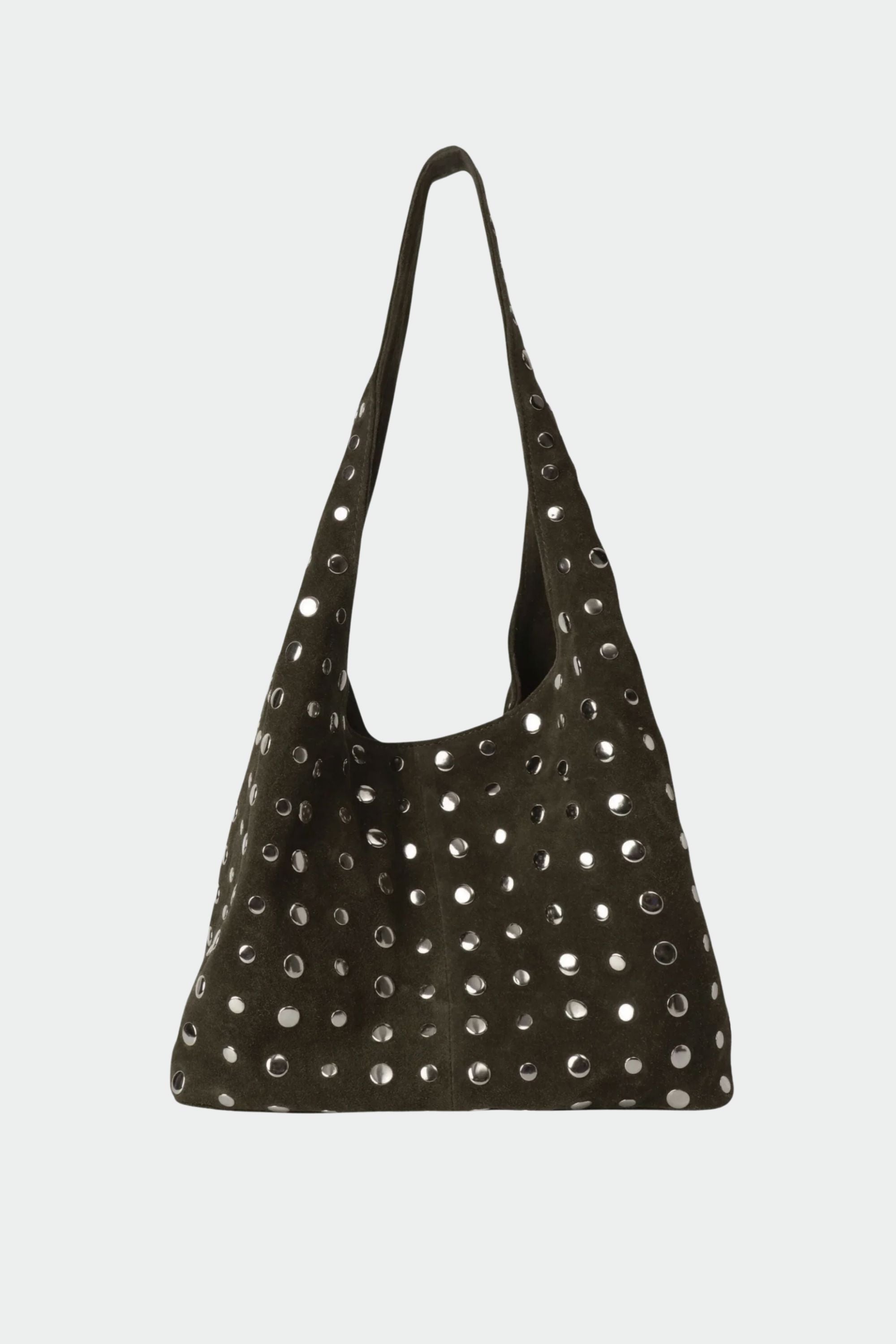 Icon Studded Tote in Olive Green Suede