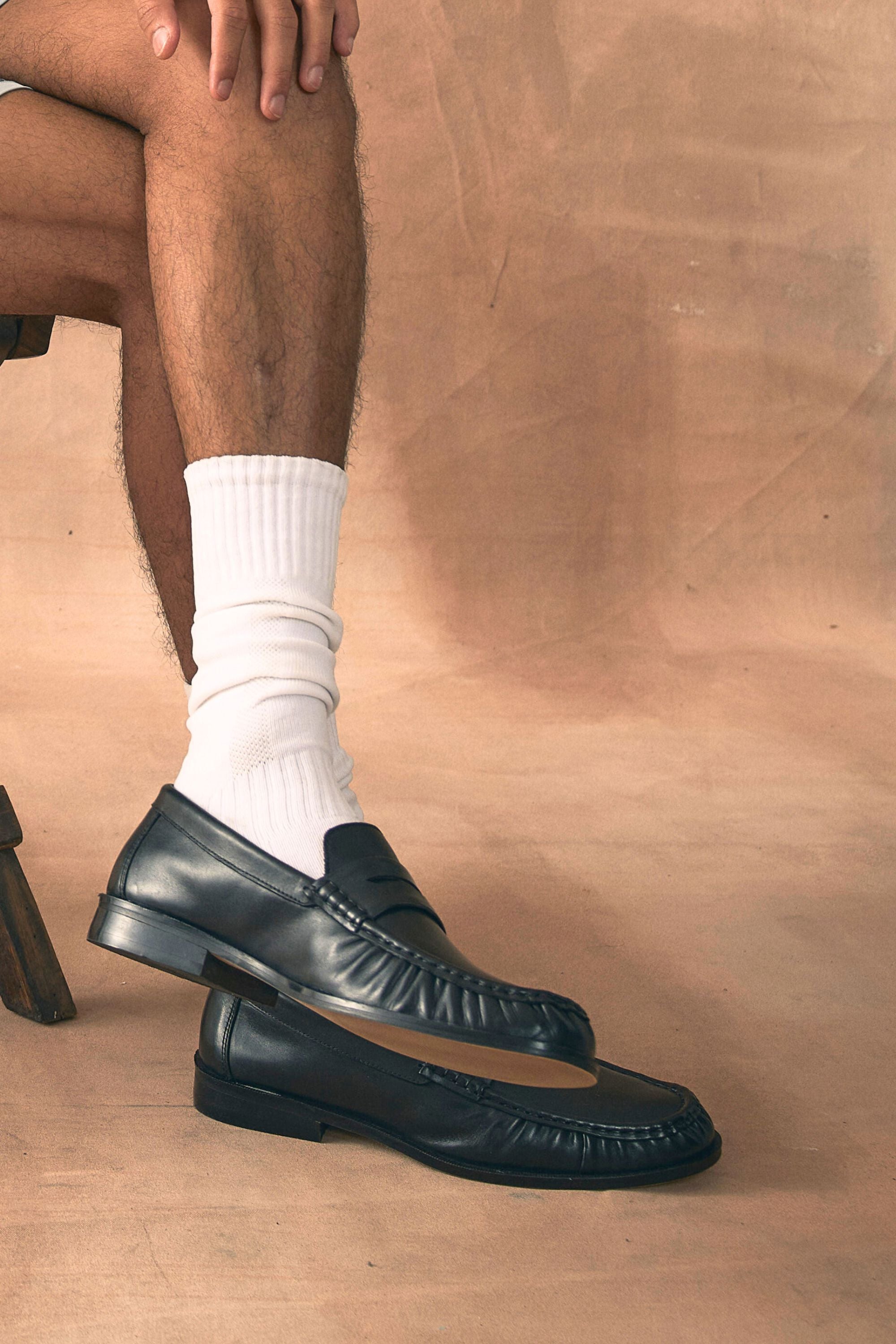 Ruched Penny Loafers in Black