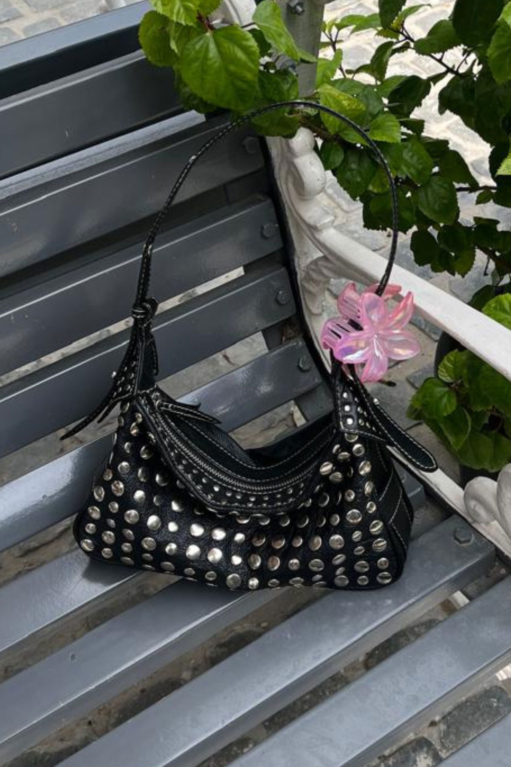 Icon Studded Baguette in Black