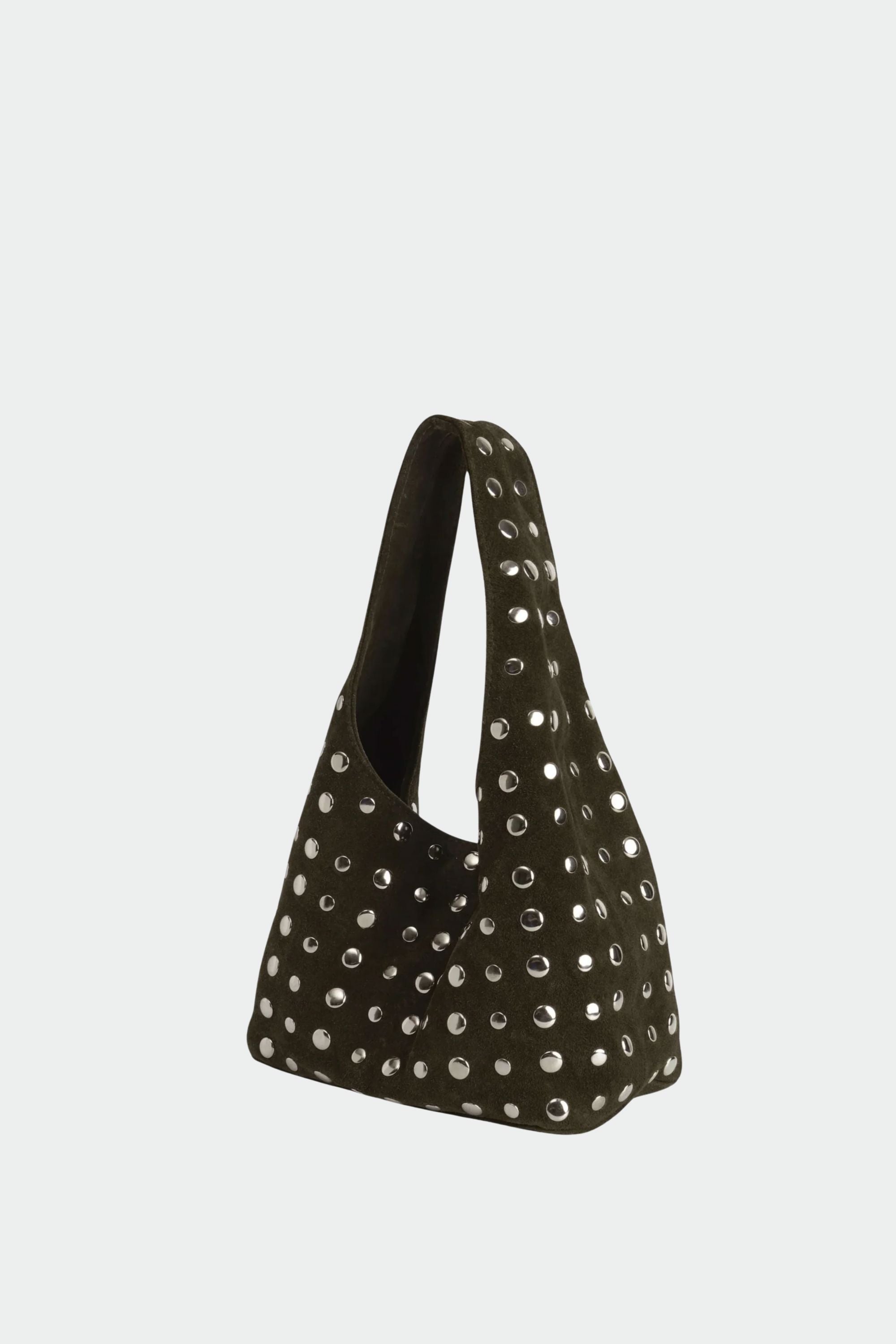 Icon Studded Midi in Olive Green Suede