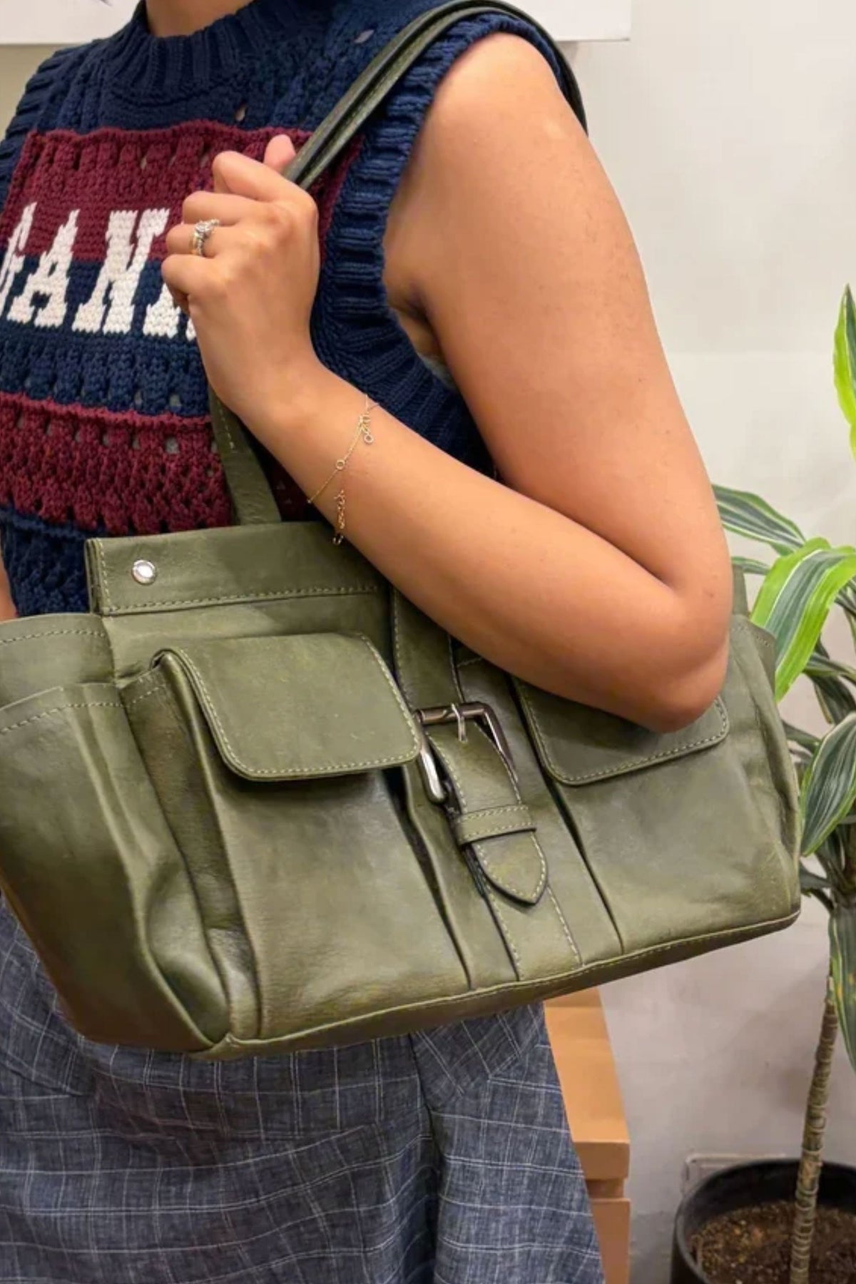 Rover Tote in Olive Green with Buckled Detailing