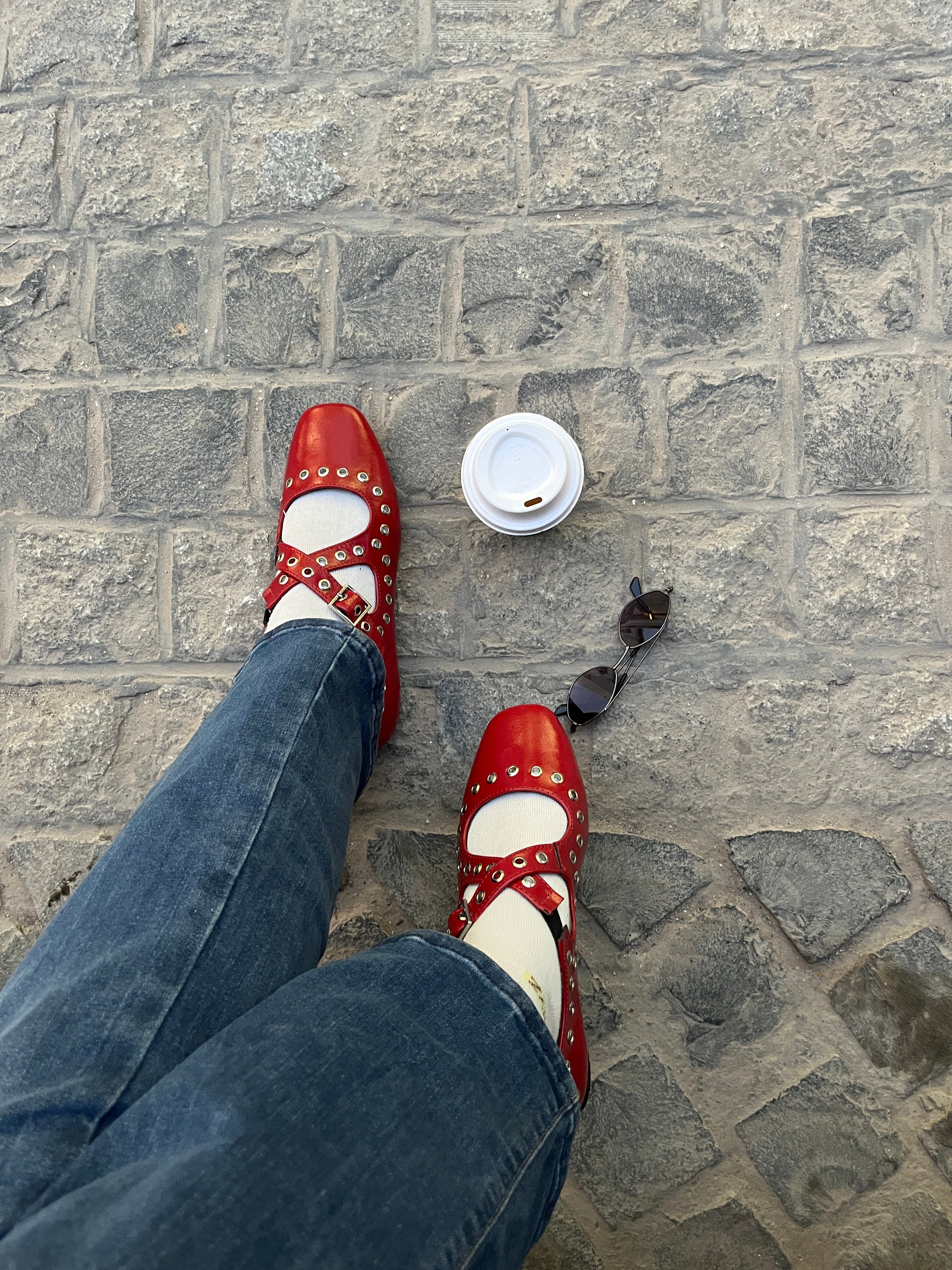 Red Crux Ballerinas with Grommets