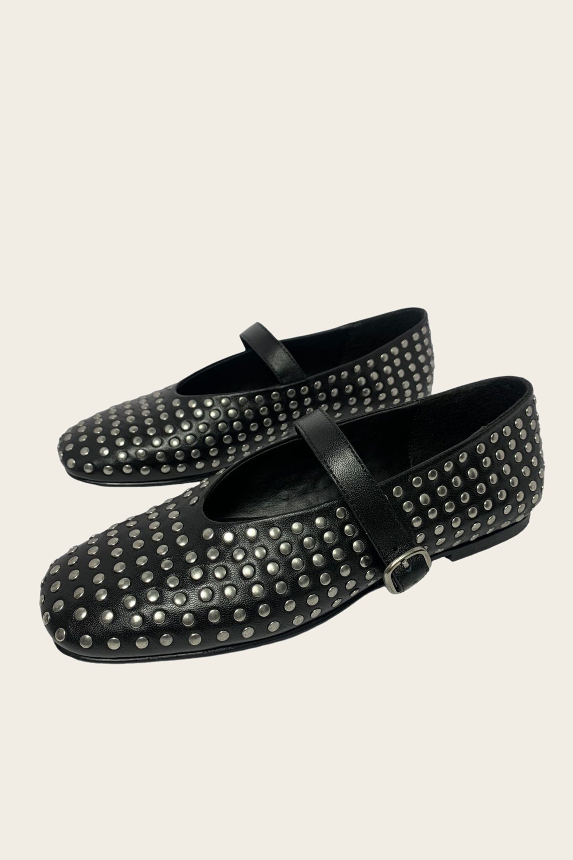 Black Ballet Flats with Rivets