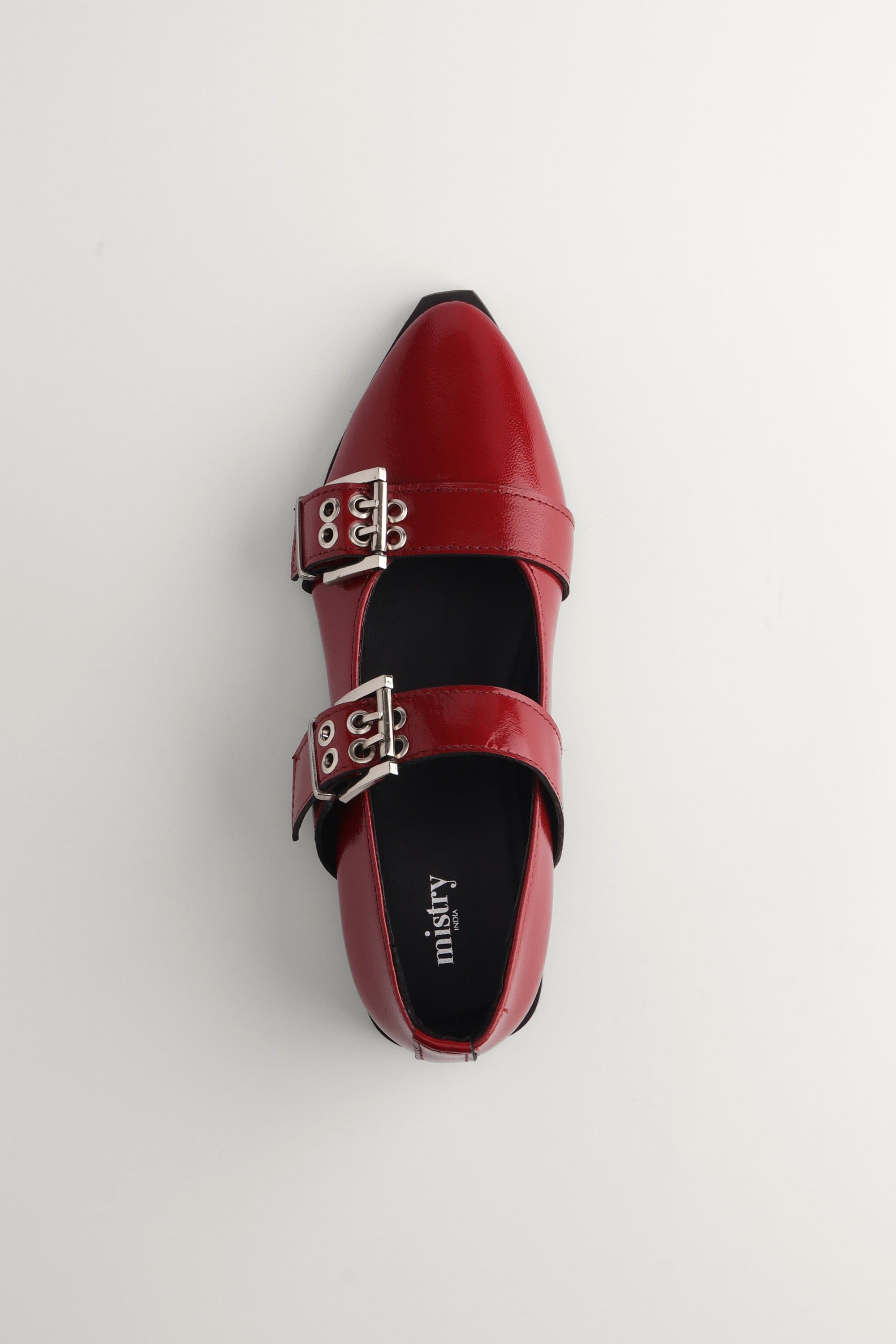 Buckled Ballet Flats in Red Patent Leather