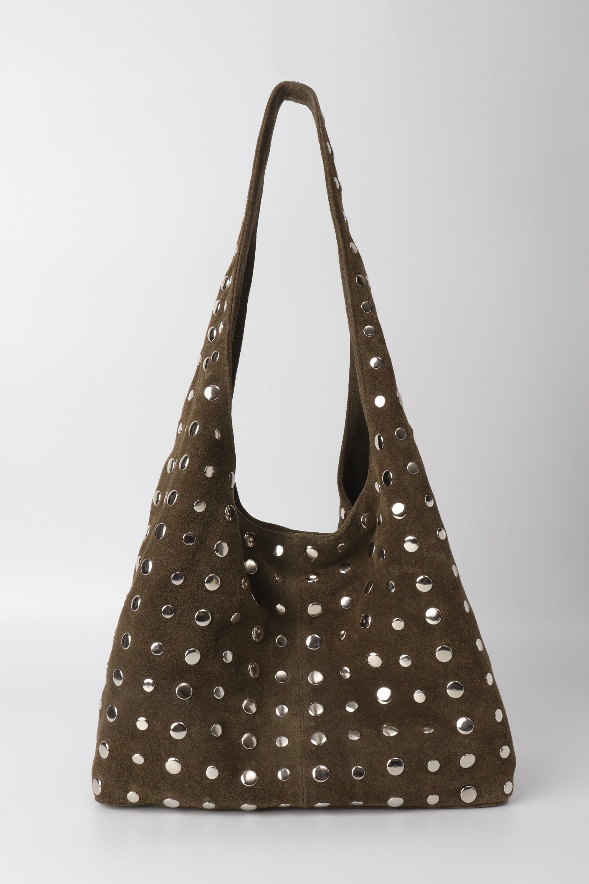 Icon Studded Tote in Olive Green Suede