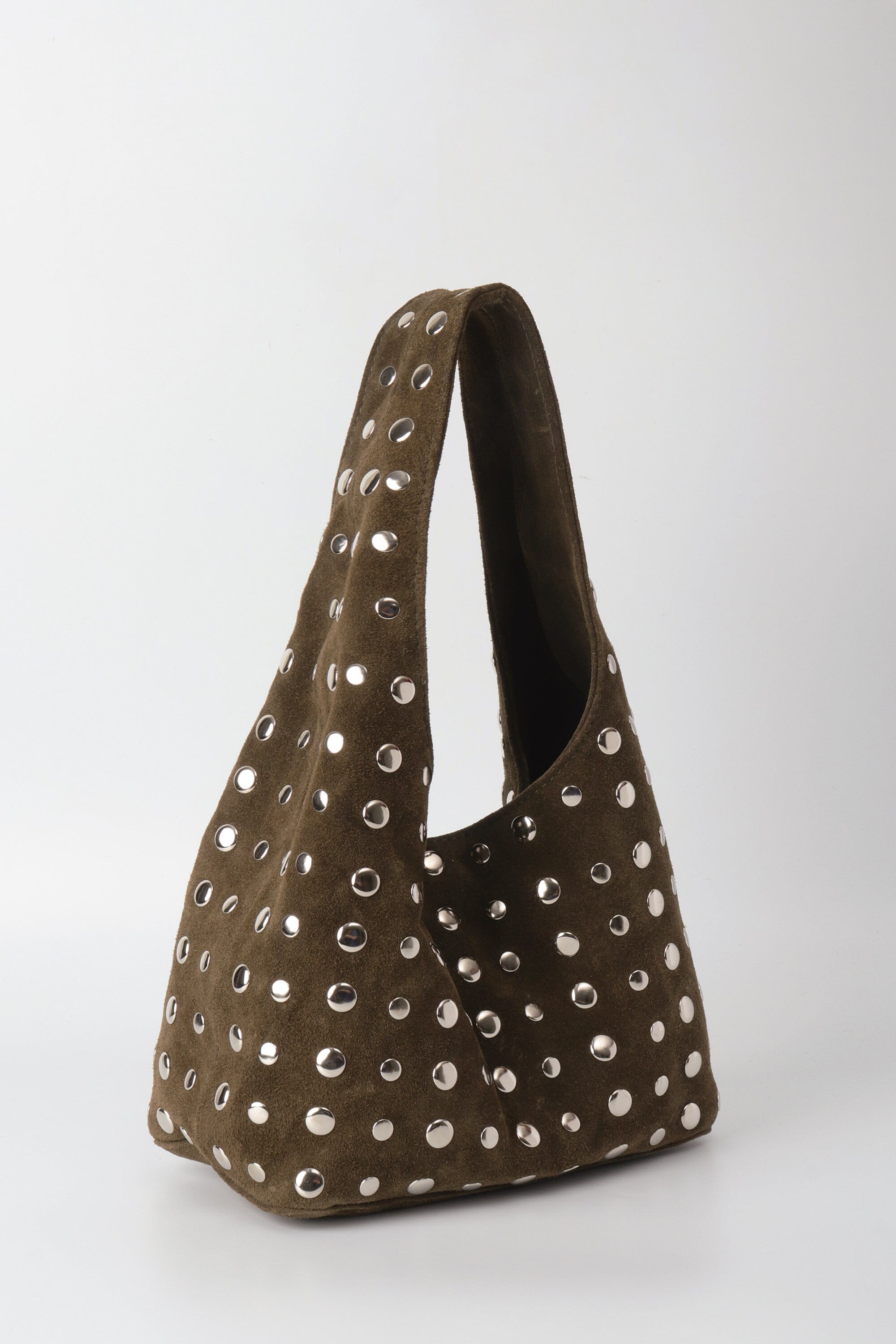 Icon Studded Midi in Olive Green Suede